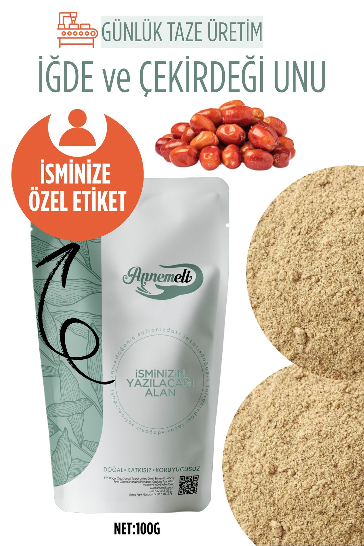 EMİNE TÜRK ANNEMELİ İğde Ve Çekirdeği Unu - 100 gr - Günlük Üretim Iğde Ve Çekirdeği Unu Tozu , Iğde Unu , Iğde Tozu
