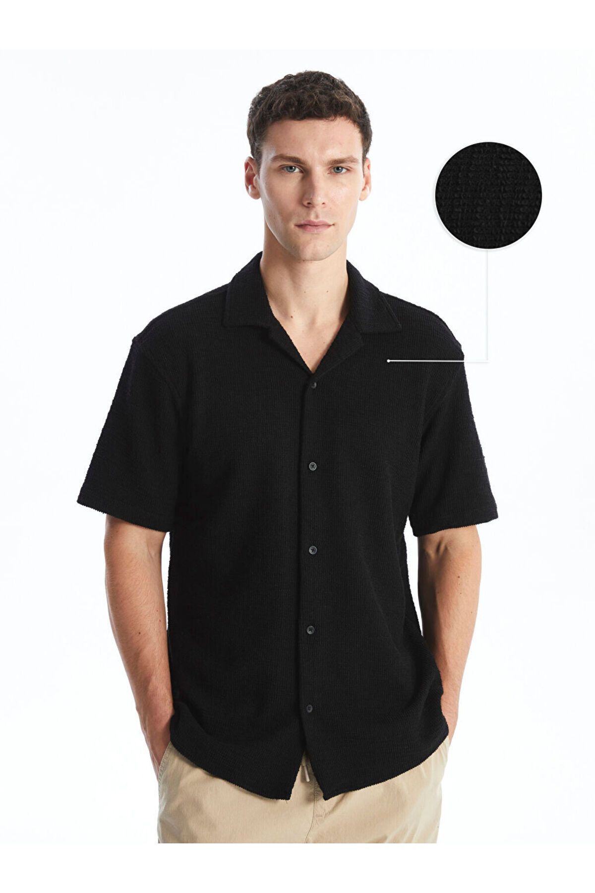LC Waikiki Yeni Sezon Regular Fit Kisa Kollu Gabardin Erkek Dokulu Gomlek - S4OD02Z8