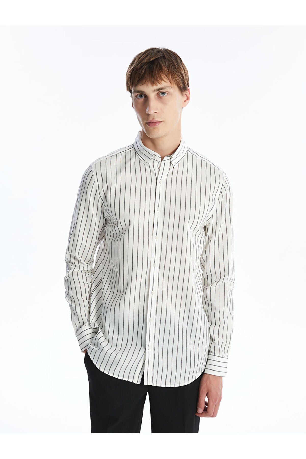 LC Waikiki LCW Slim Fit Uzun Kollu Çizgili Poplin Erkek Gömlek