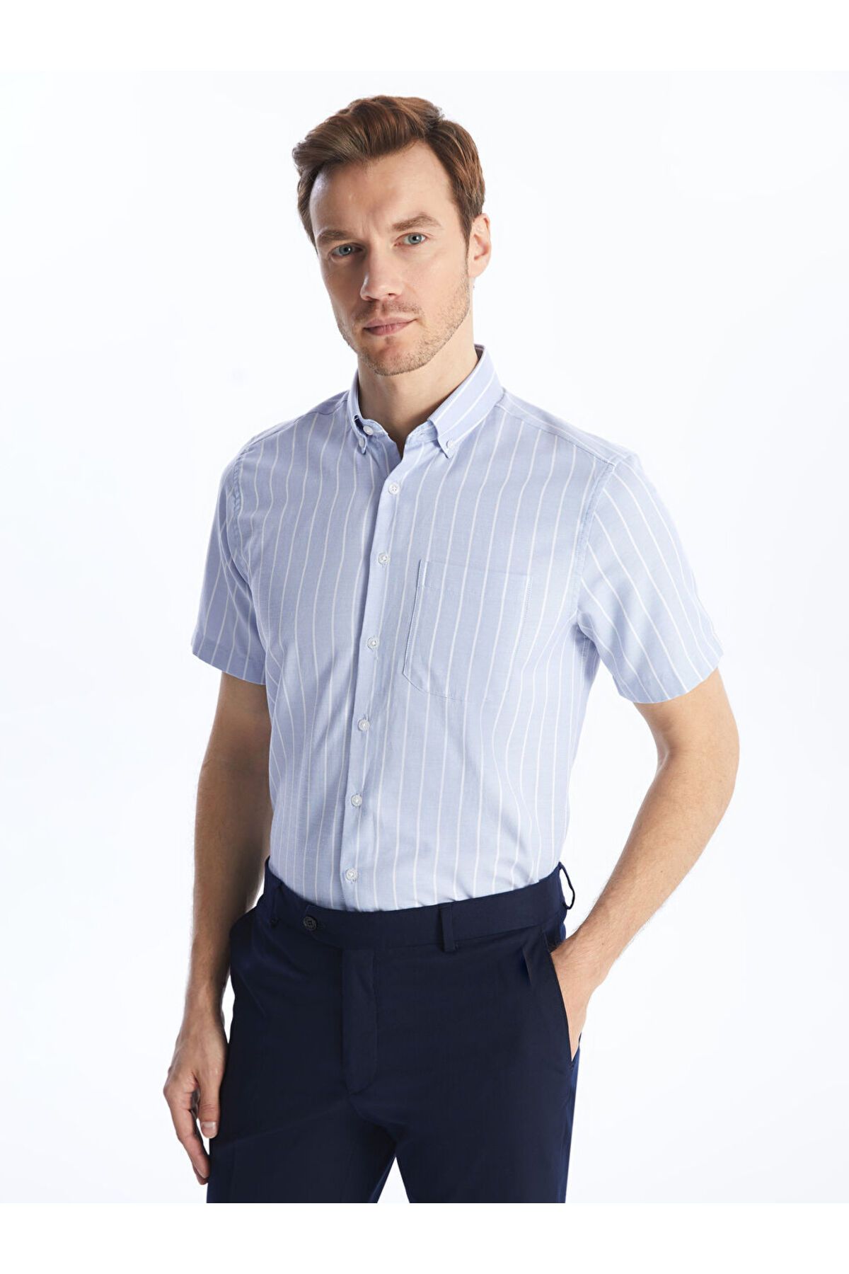 LC Waikiki Yeni Sezon Regular Fit Kisa Kollu Cizgili Oxford Erkek Gomlek - S4CK20Z8