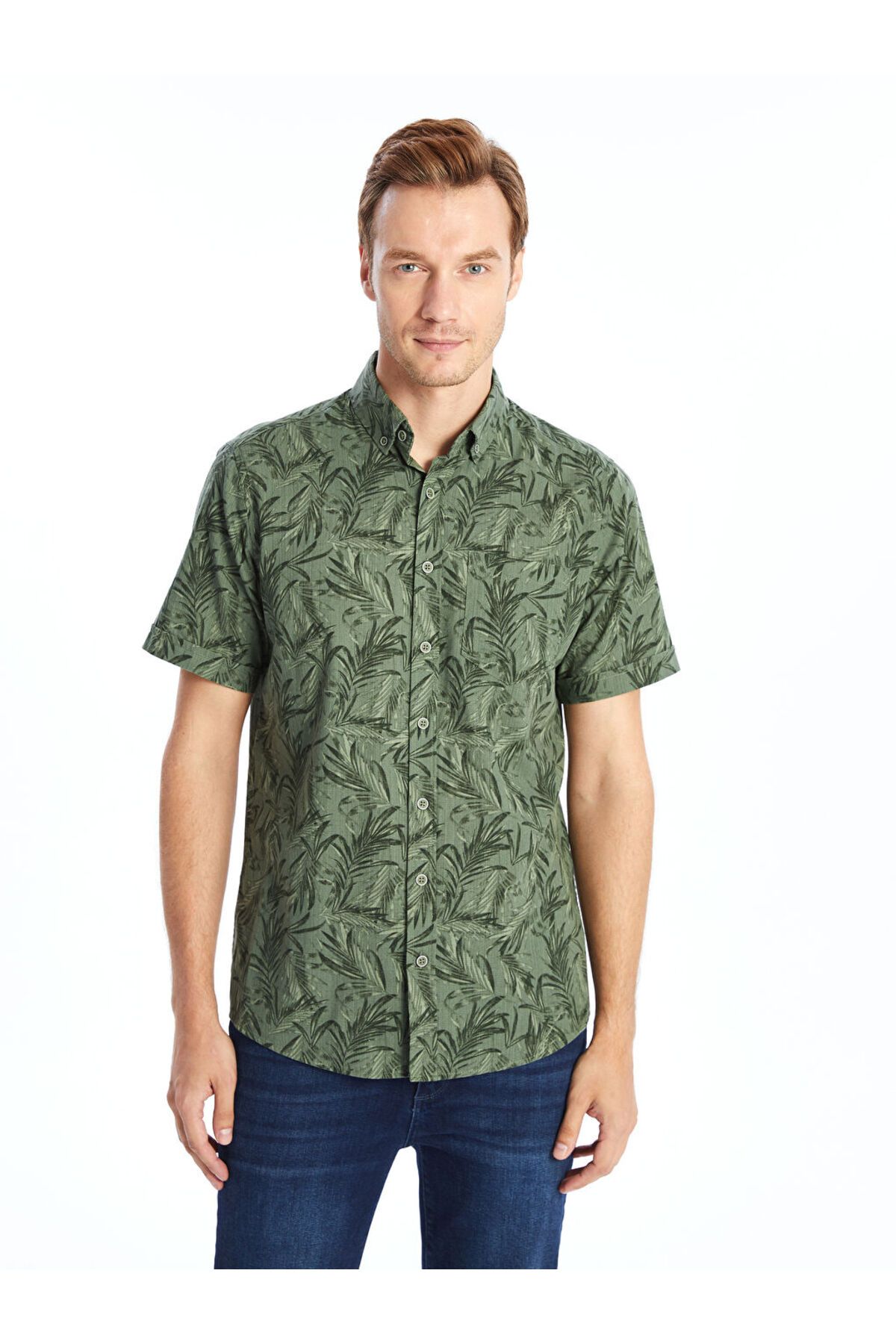 LC Waikiki LCW Regular Fit Kısa Kollu Desenli Poplin Erkek Gömlek
