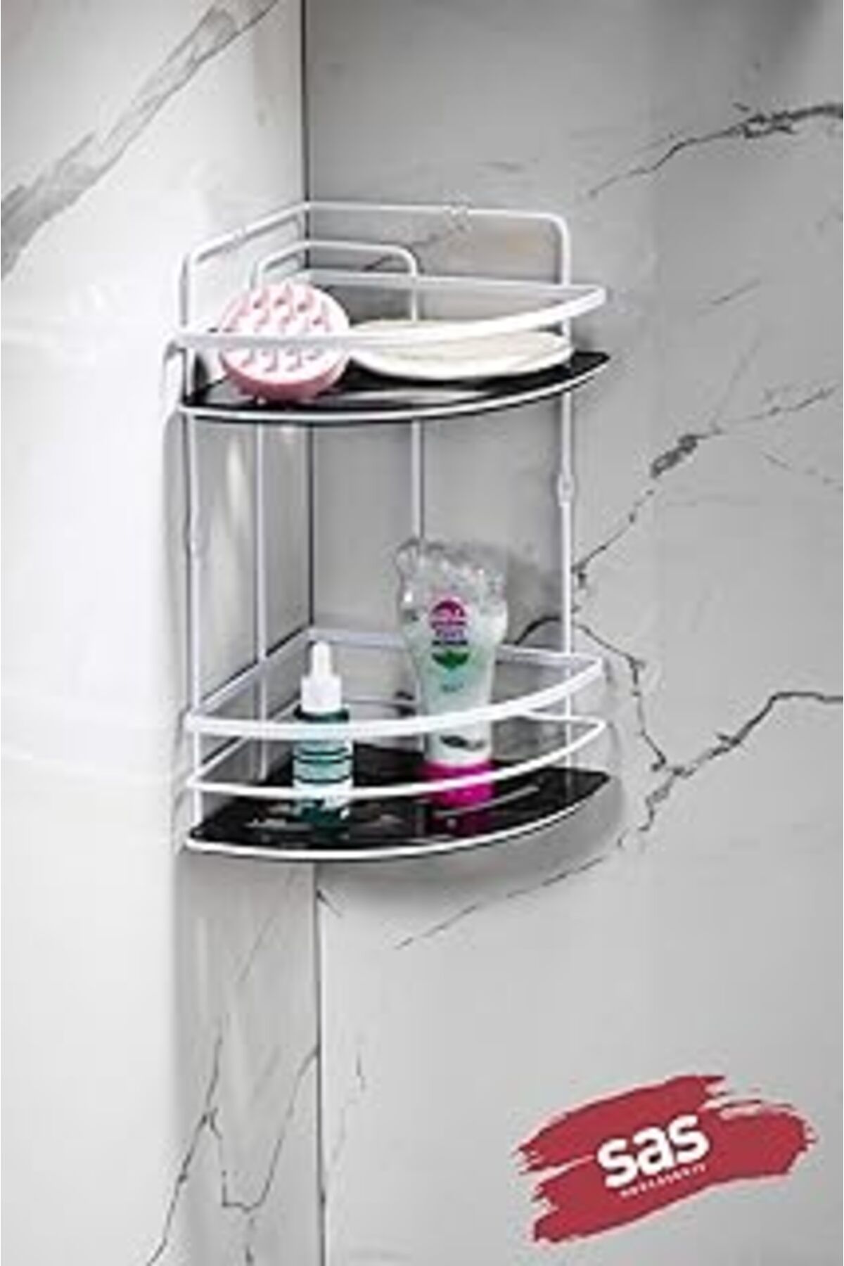 Mu Art Sas Haus Yapışkanlı Ömür Boyu Paslanmaz Kristal Ayarlanabilir Raf Banyo Düzenleyici Şampuanlık Lk-0