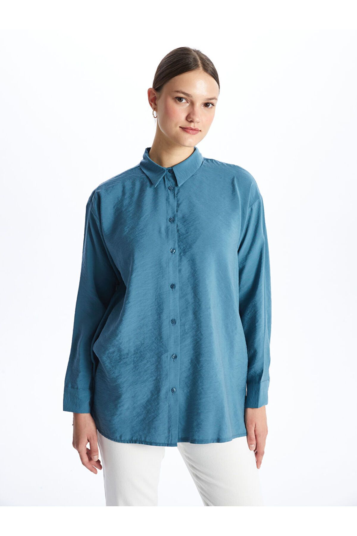 LC Waikiki Düz Uzun Kollu Oversize Kadın Gömlek Tunik