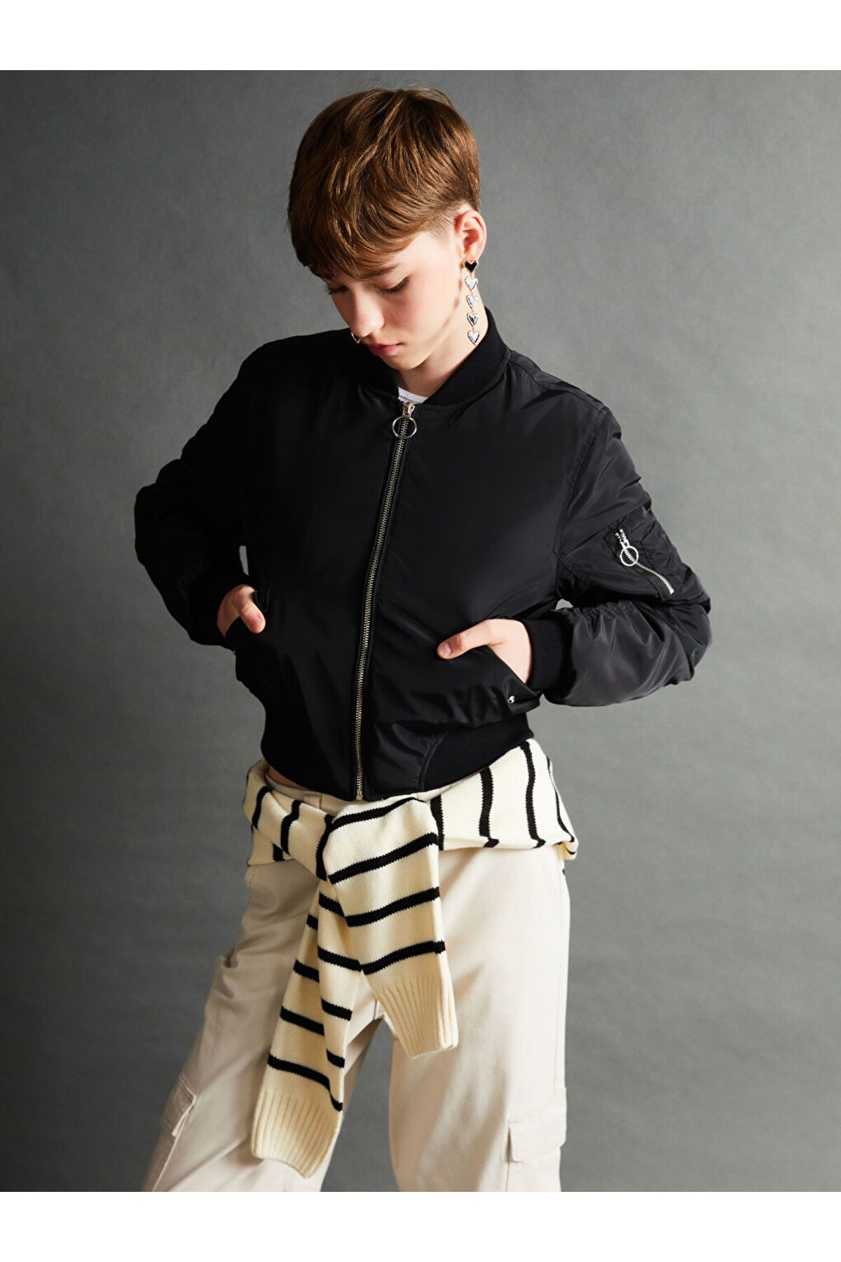 LC Waikiki Kolej Yaka Crop Kadın Bomber Mont