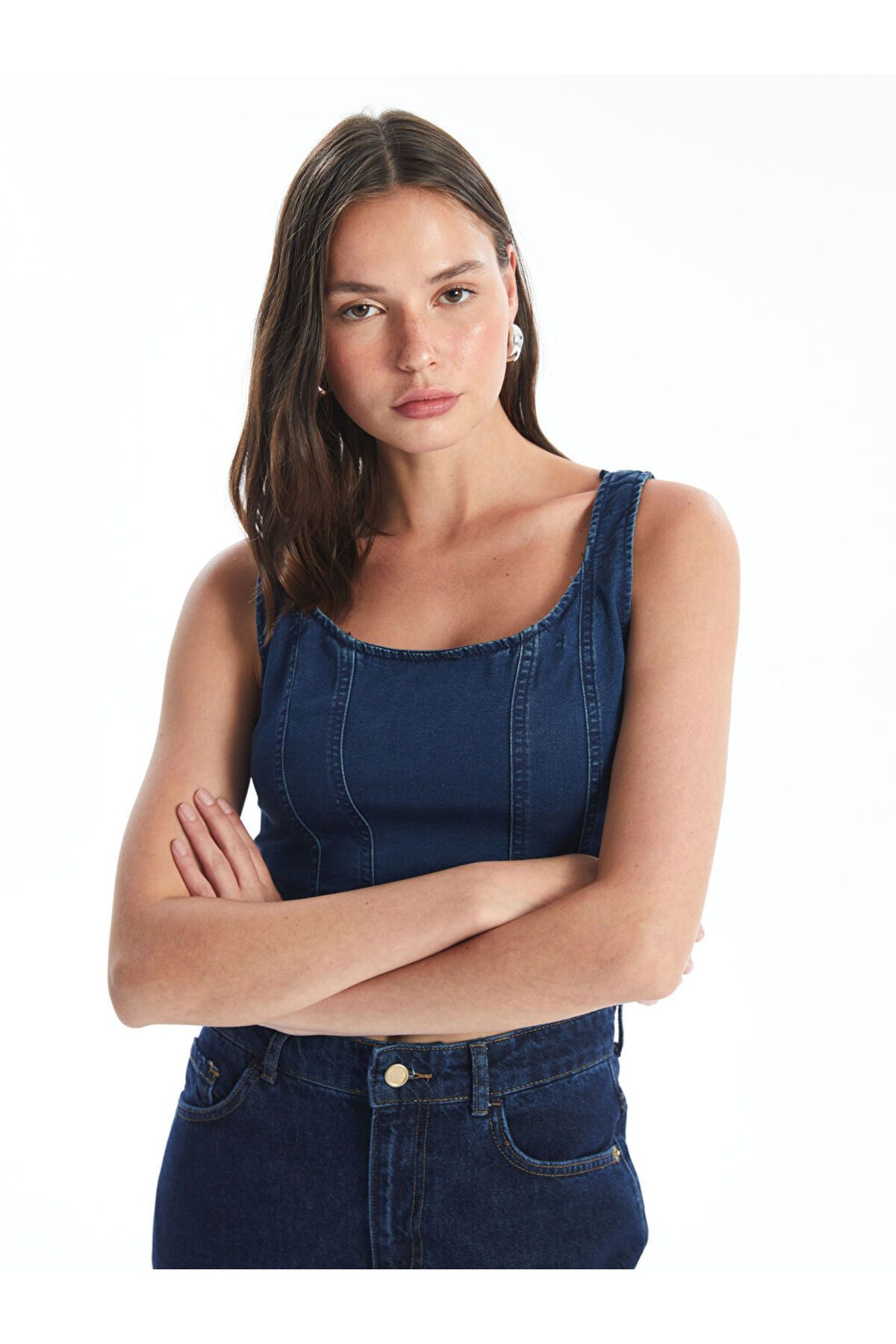 LC Waikiki Yeni Sezon Kadin U Yaka Duz Jean Crop - S4FO51Z8