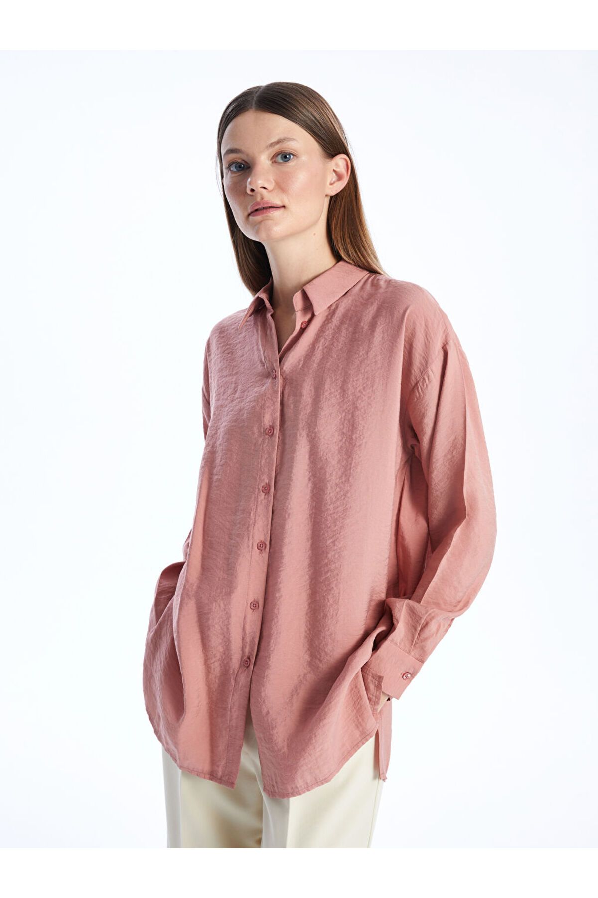LC Waikiki Düz Uzun Kollu Oversize Kadın Gömlek Tunik