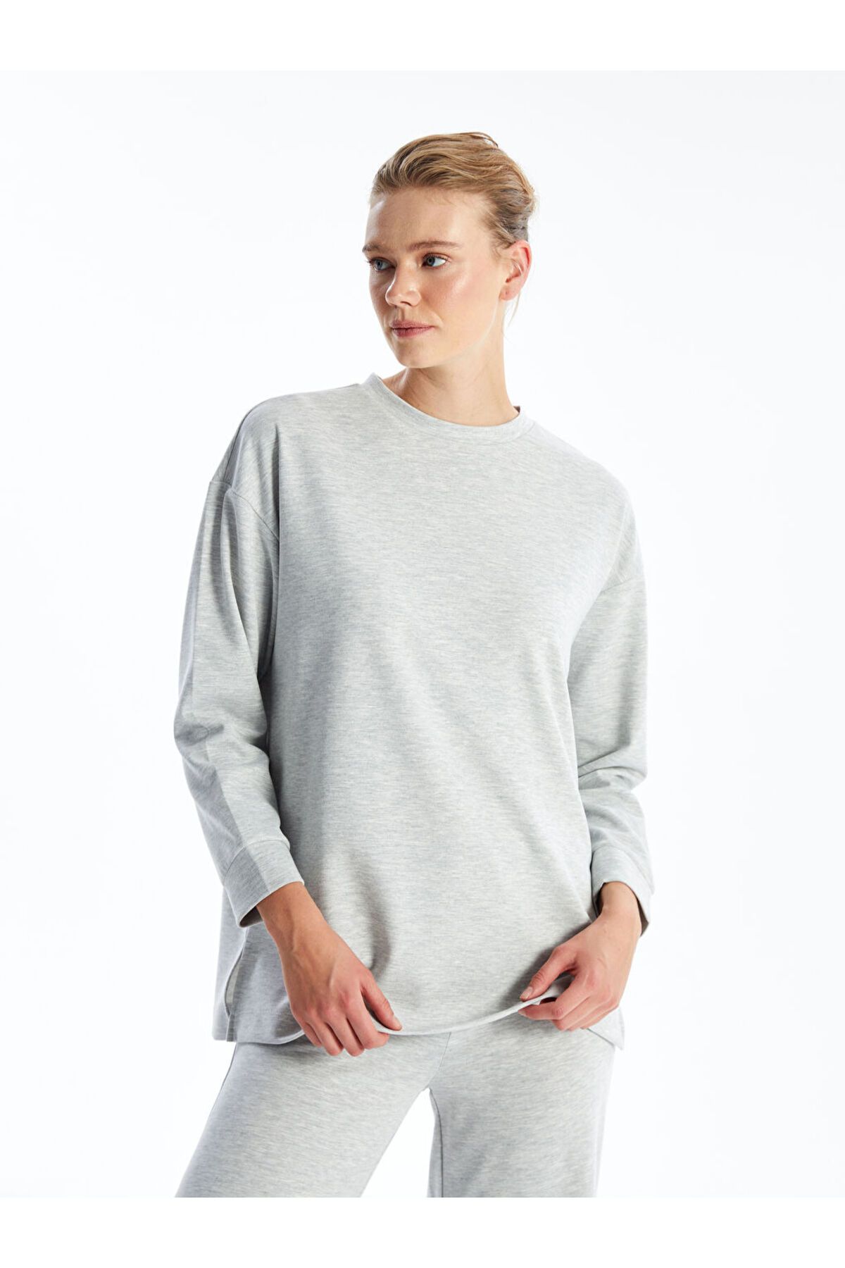 LC Waikiki Bisiklet Yaka Düz Oversize Kadın Sweatshirt Tunik