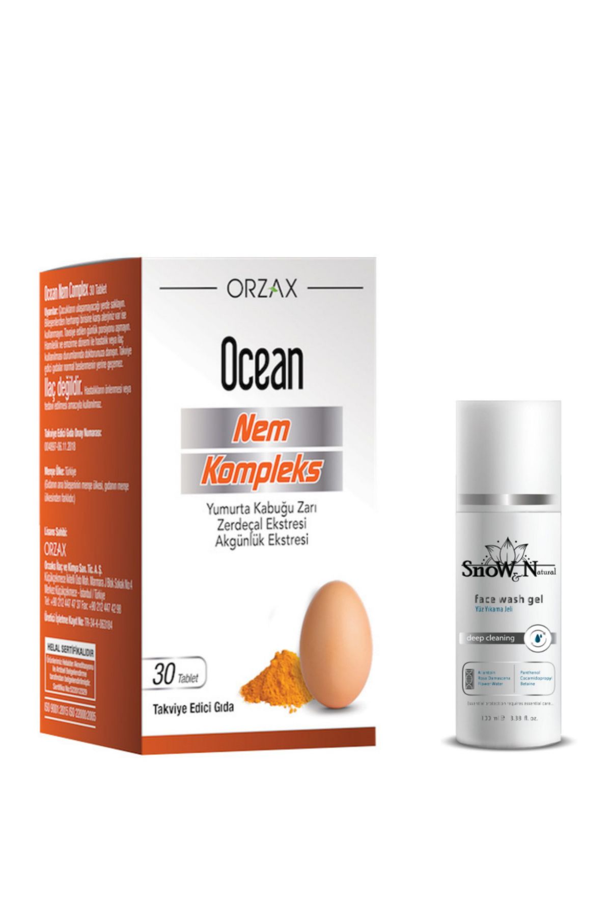 Ocean Nem Complex 30 Tablet Yumurta Kabuğu Zarı (Akgünlük-Zerdeçal Ekstresi) + 100ml Yüz Temizleme Jeli