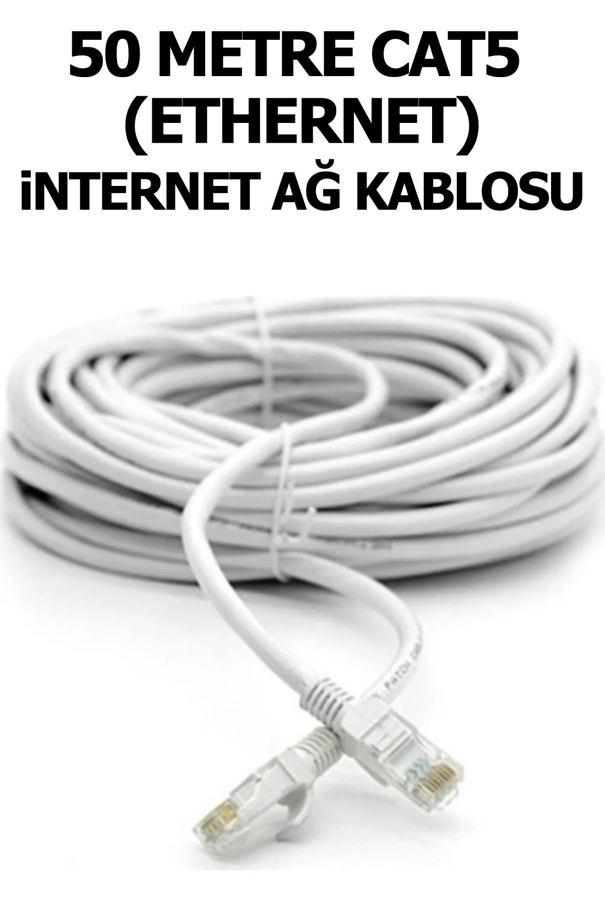 Plus Bilişim 50 Mt. Cat5 İnternet Kablosu, Tivibu, Adsl, Modem, PC, Laptop Ethernet Ağ Kablosu A+ Kalite