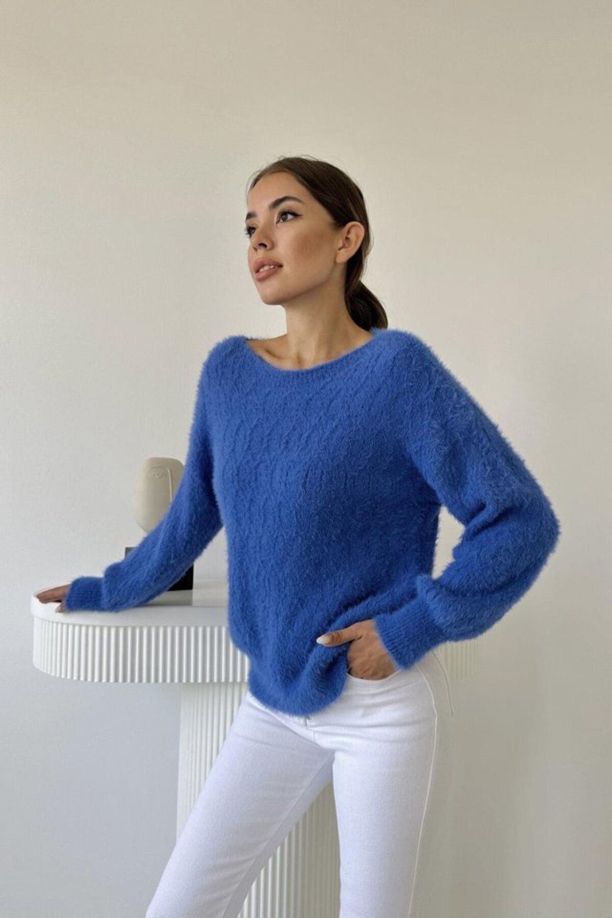 hepimiz alalım-Blue Baklava Patterned Knitting Sweater 1