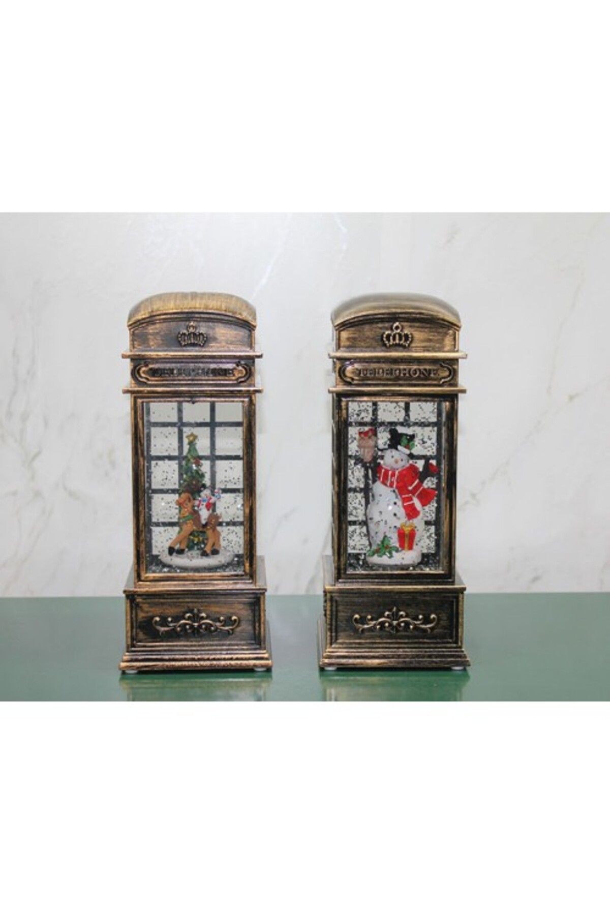 BellevieStore Telefon Kulübesi Tasarımlı Yılbaşı Temalı Işıklı Müzikli Kar Küresi Model 1
