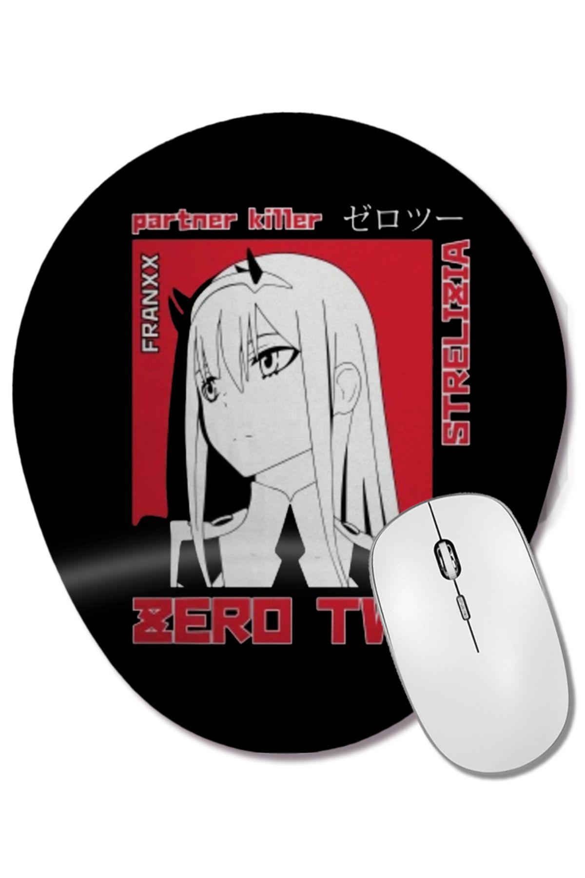BASKI DÜNYASI-Darling in the Franxx Zero Two and Hiro Wrist Supported Oval Mouse Pad 1