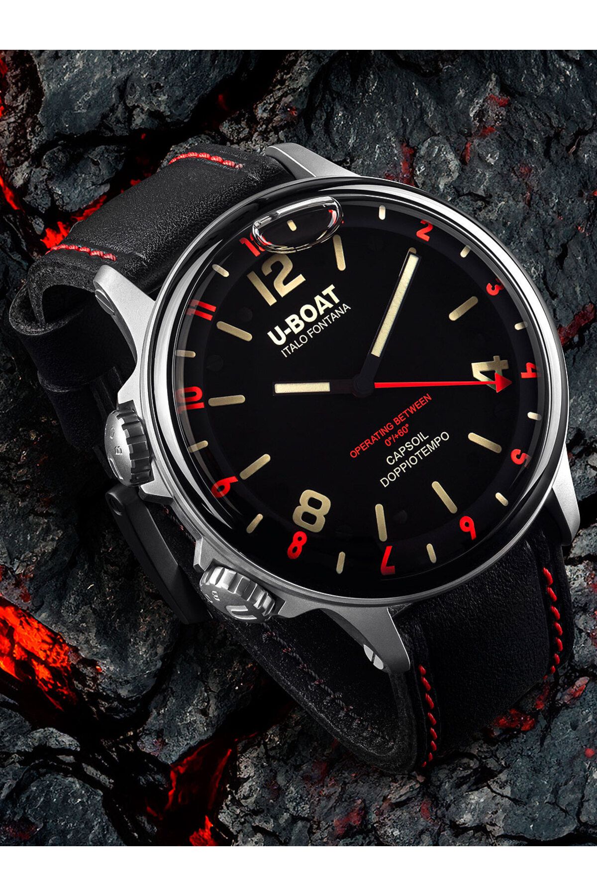 U-BOAT-9674 Capsoil Doppiotempo SS GMT Mens Watch 55mm 10ATM 3