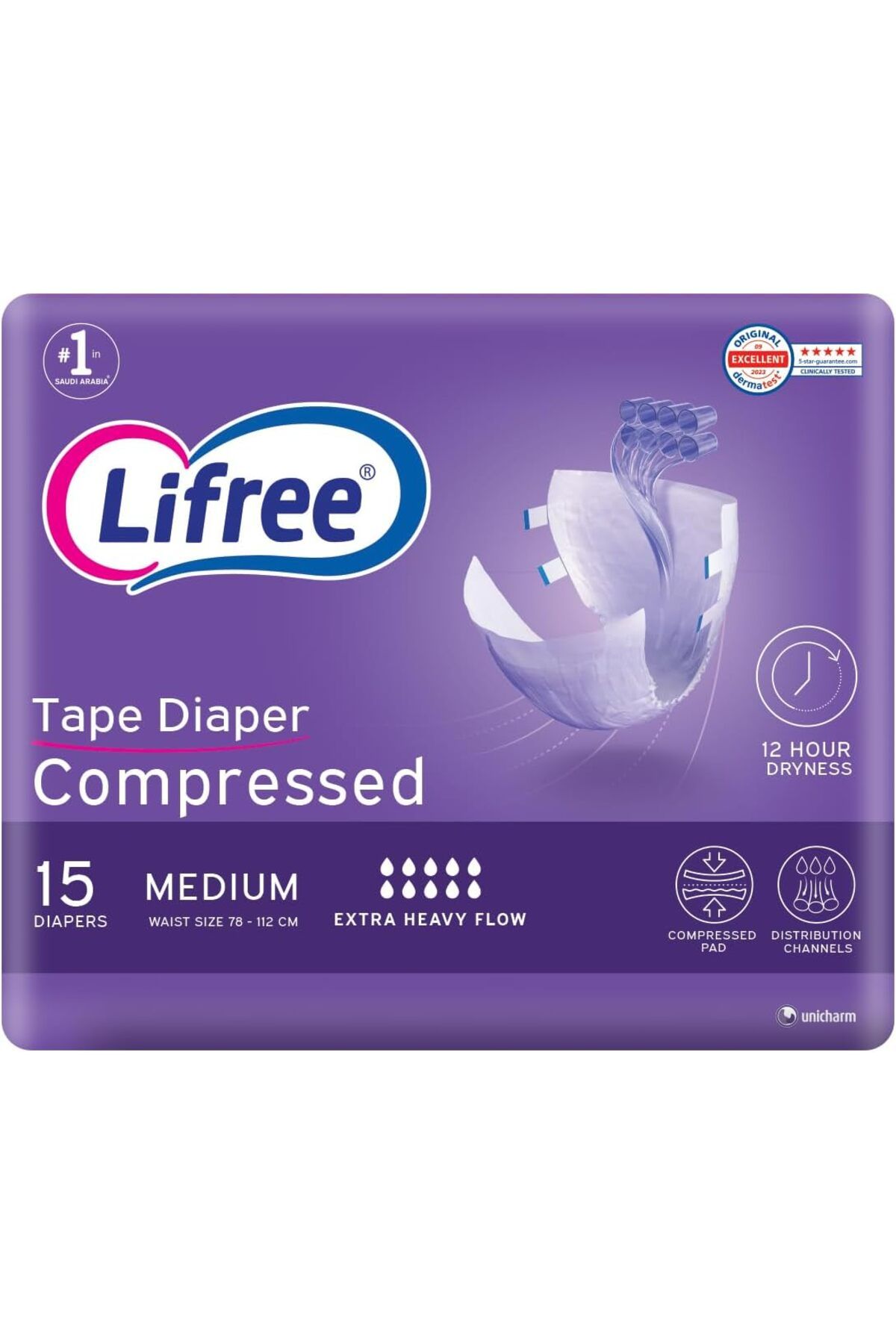Lifree-شريط، مضغوط، حفاضات للكبار، متوسطة الحجم، 15 قطعة 1