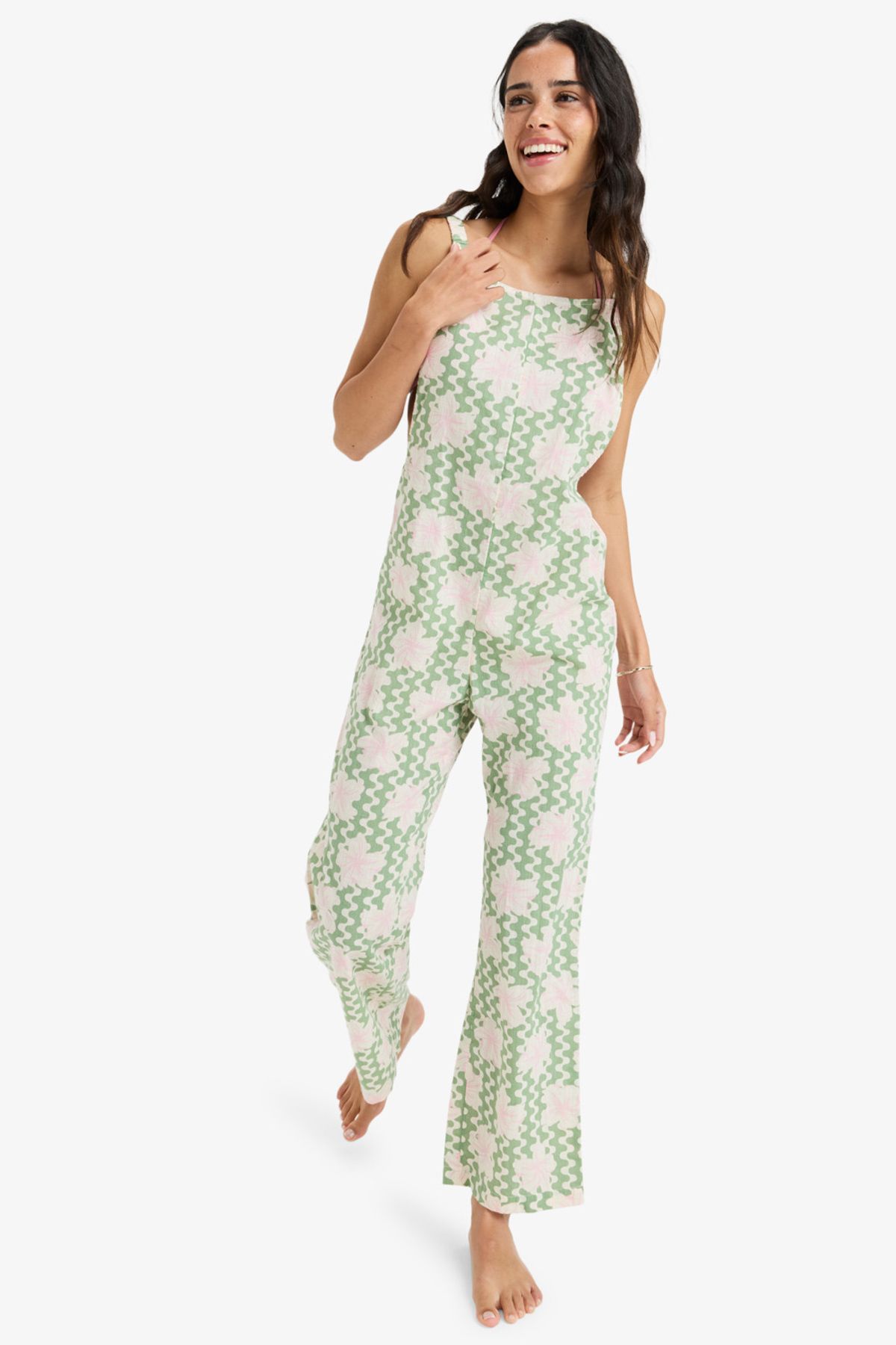 Roxy-Romper Beach pro ženy. Vlastnosti zahrnují:, Látka: Bavlněná tkanina [93 G/M2], Střih: Reg. 7