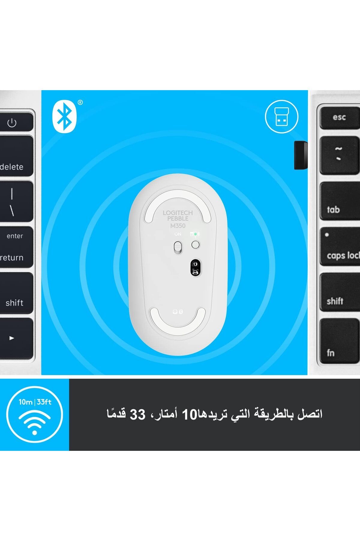 logitech-ماوس Pebble اللاسلكي مع بلوتوث أو مستقبل 2.4 جيجا هرتز، ماوس كمبيوتر صامت ونحيف مع 5