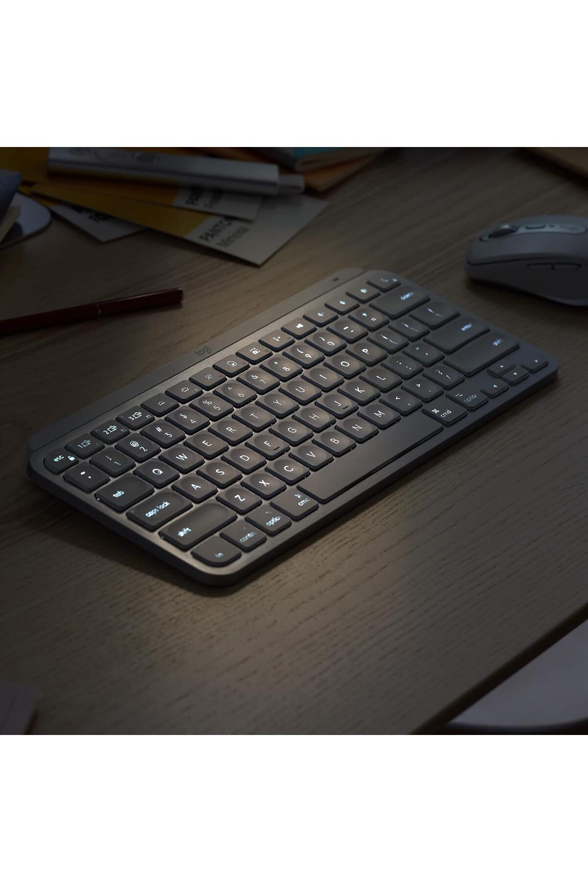 logitech-لوحة مفاتيح MX Keys Mini Minimalist اللاسلكية المضيئة، صغيرة الحجم، بلوتوث، إضاءة خلفية، USB-C، 4