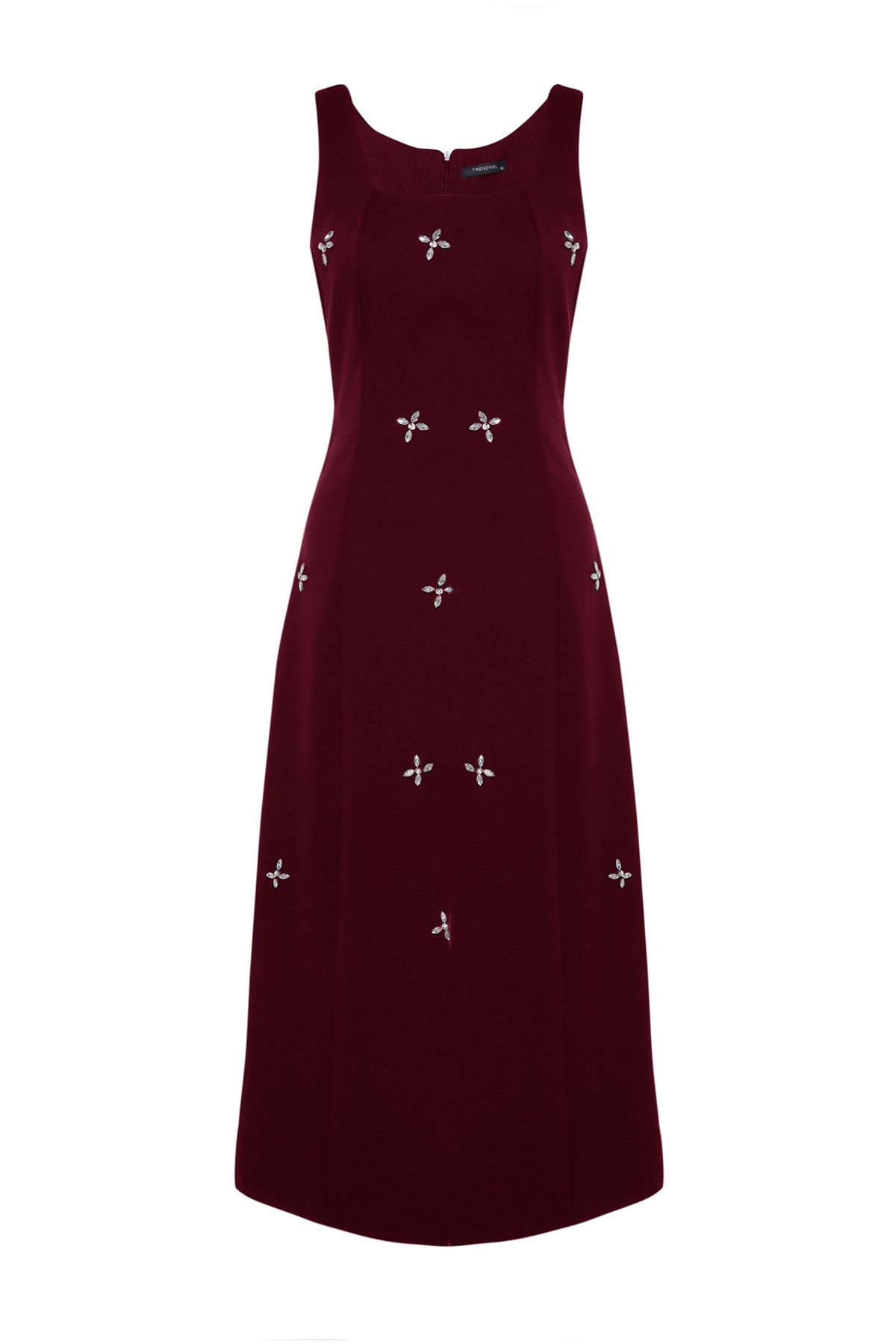 Trendyol Modest-Burgundowa sukienka kamizelka z kwadratowym kołnierzykiem i haftem kamiennym TCTSS23EB00157 6