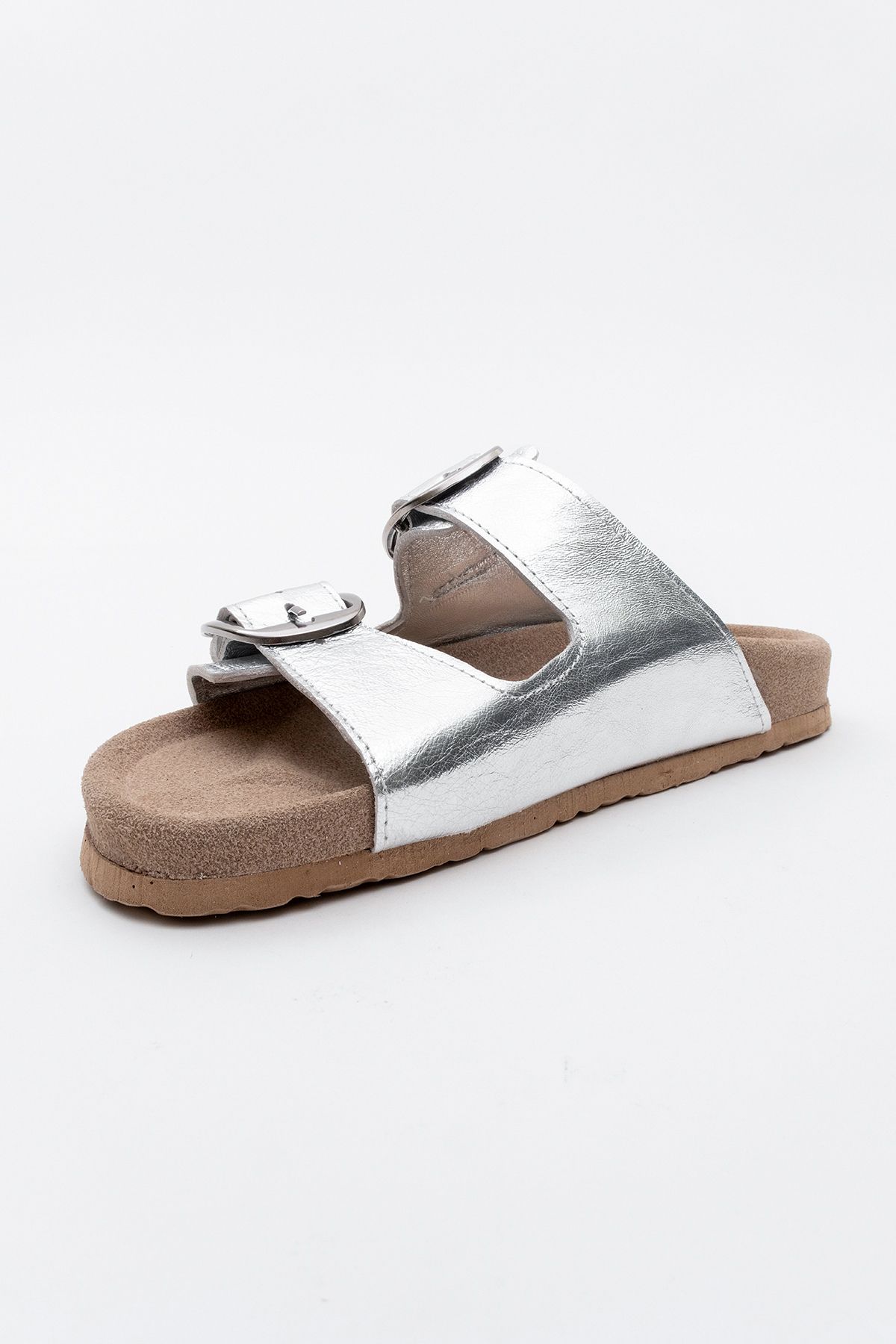 دمپایی نقرهای زنانه دو باند چرمی نقره ای Ovesta luvishoes