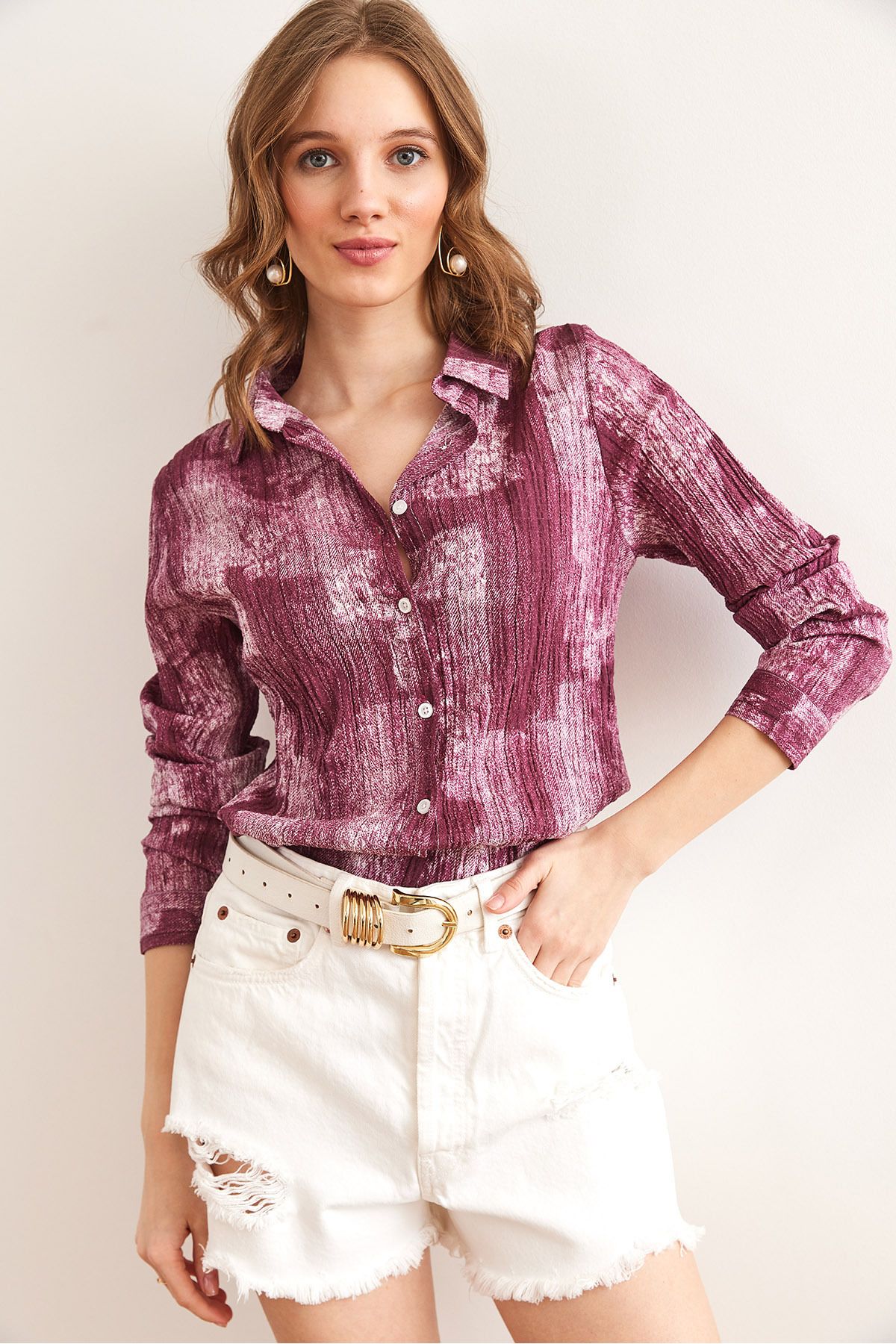 Olalook-Koszula damska Marsala Color Transitional Textured Regular Fit GML-19001297 4