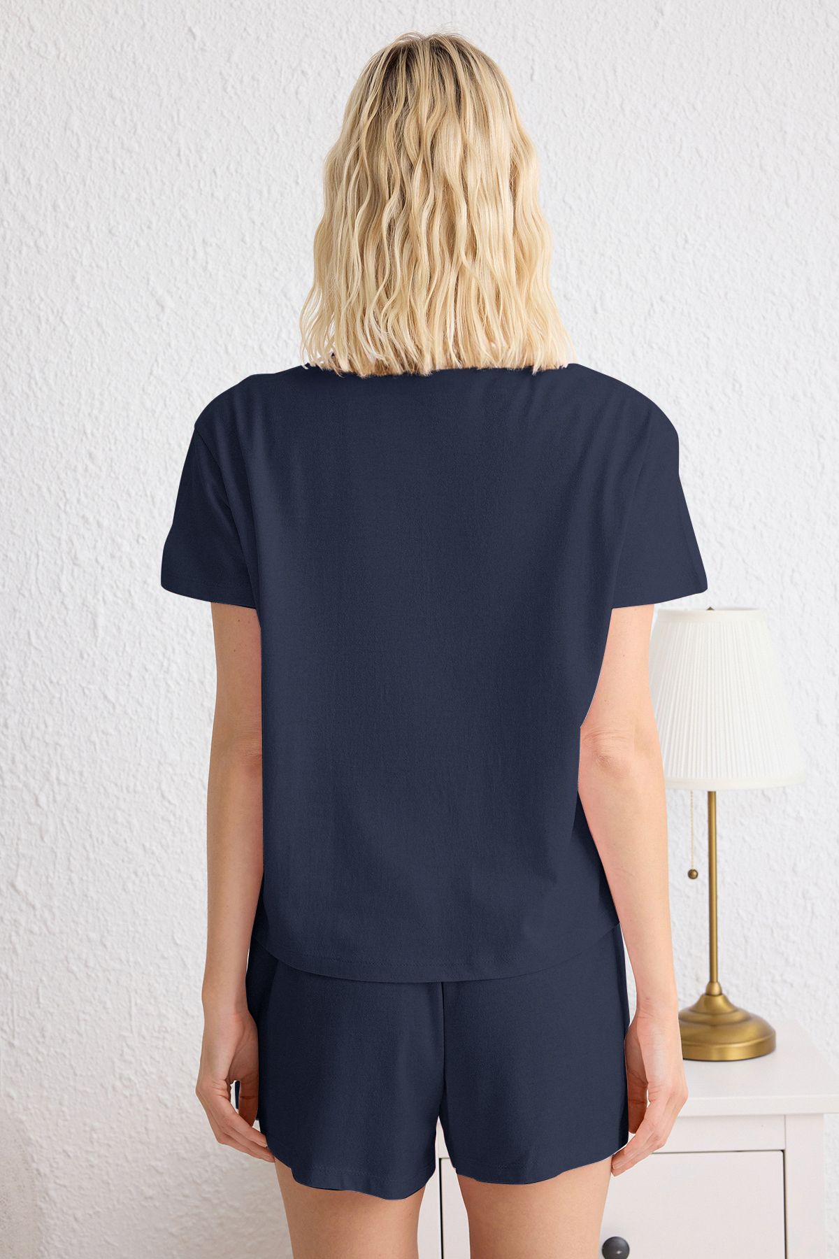 Trendyol Collection-Granatowy, dzianinowy komplet piżamowy z łatkami w kształcie serca THMSS25PT00155 4
