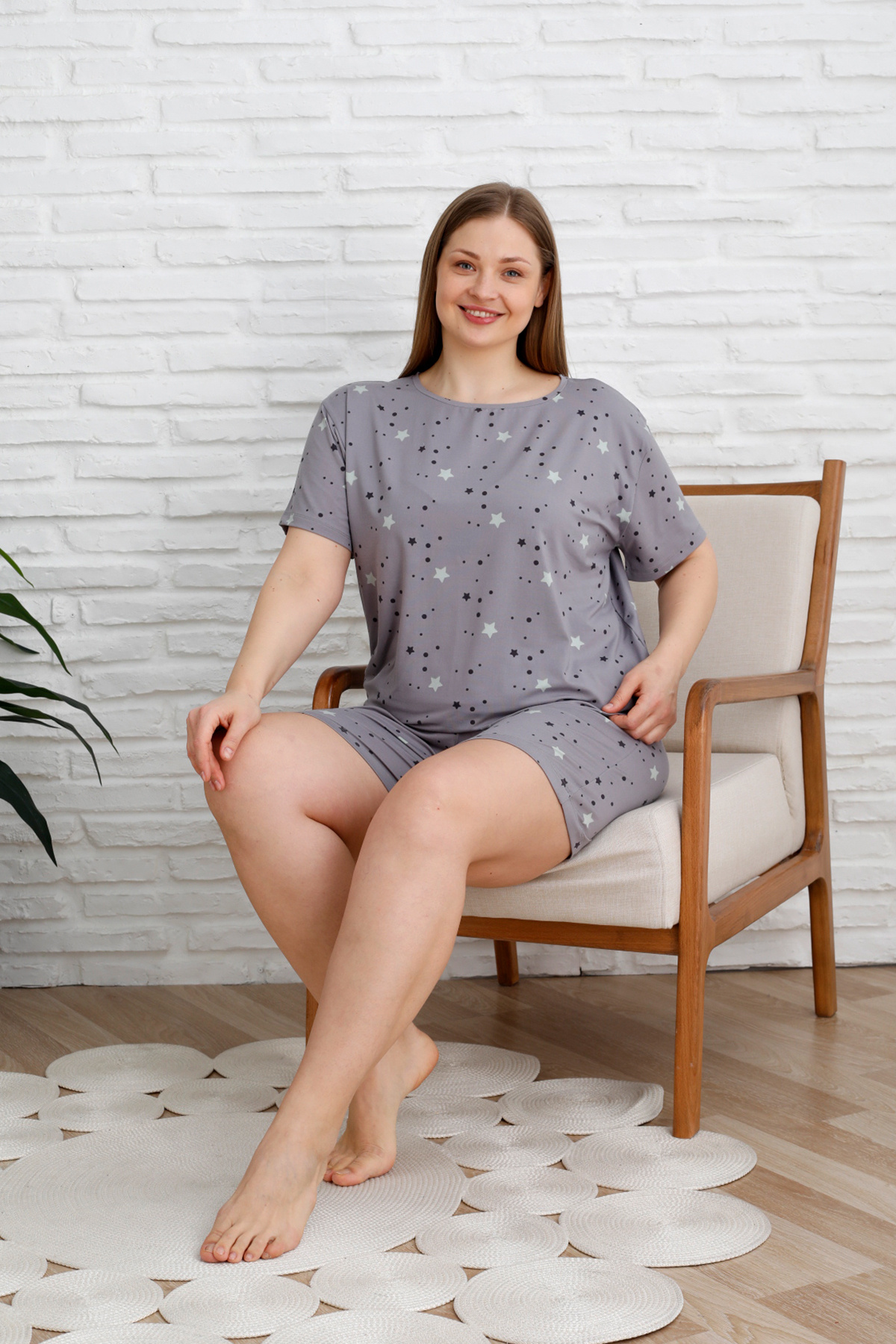 Trendyol Curve-Set de pijamale tricotate Milan cu model de stele gri TBBSS25AI00060 3