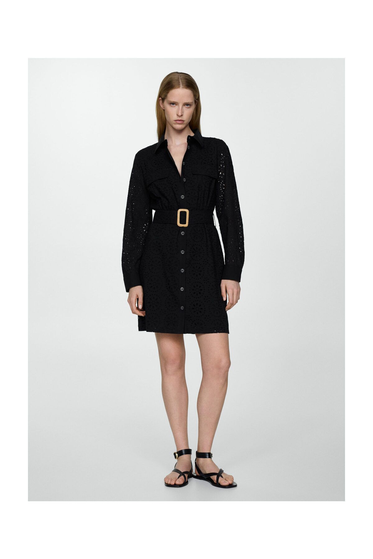 MANGO Woman-Swiss embroidered shirt dress 6