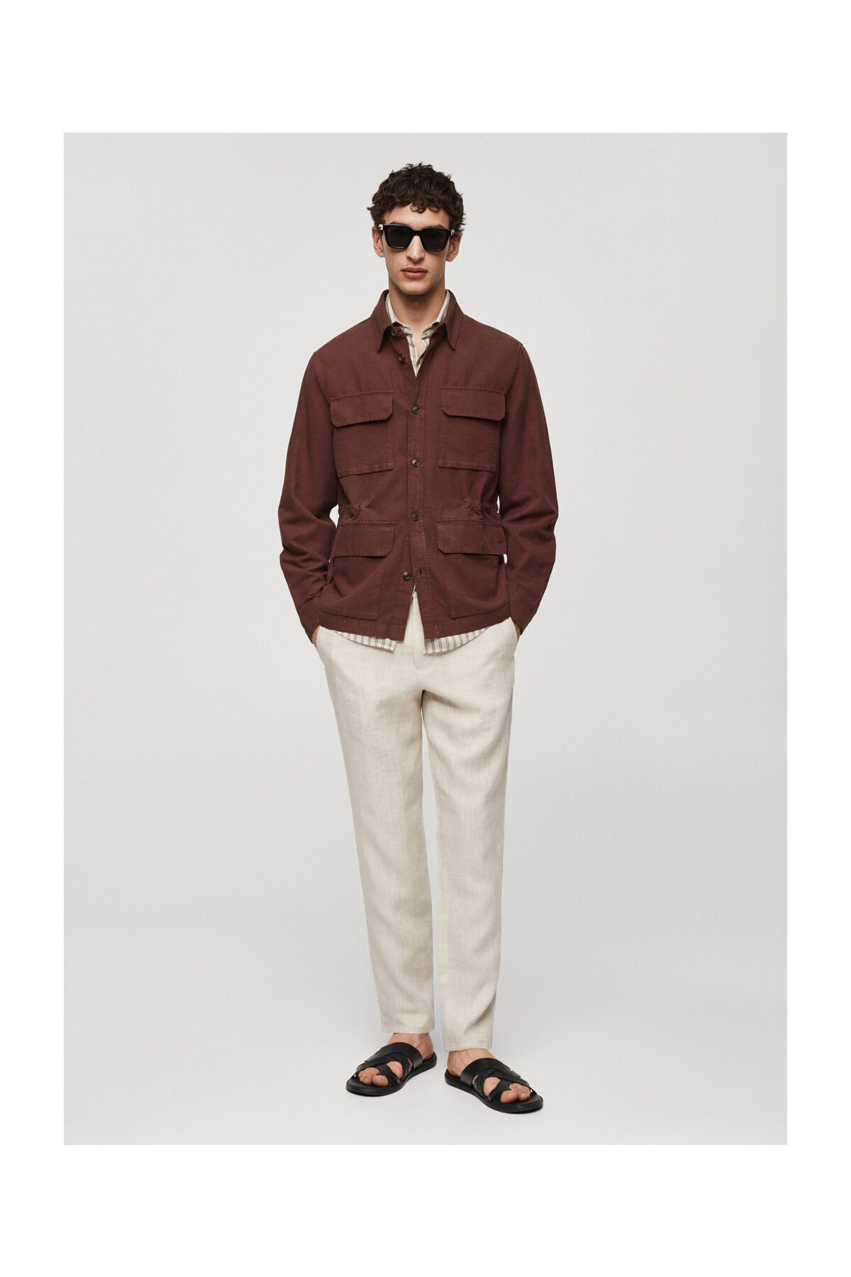 MANGO Man-Linen overshirt with pockets 10