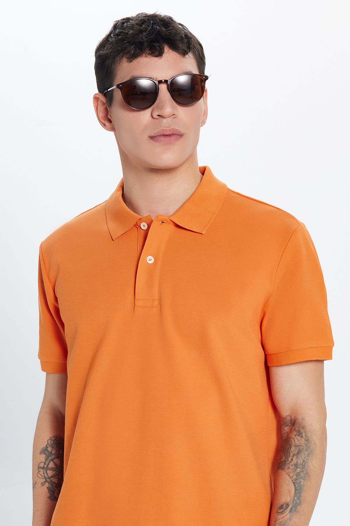Tudors-Men's Slim Fit Slim Fit 100% Cotton Orange Polo Neck T-Shirt 2
