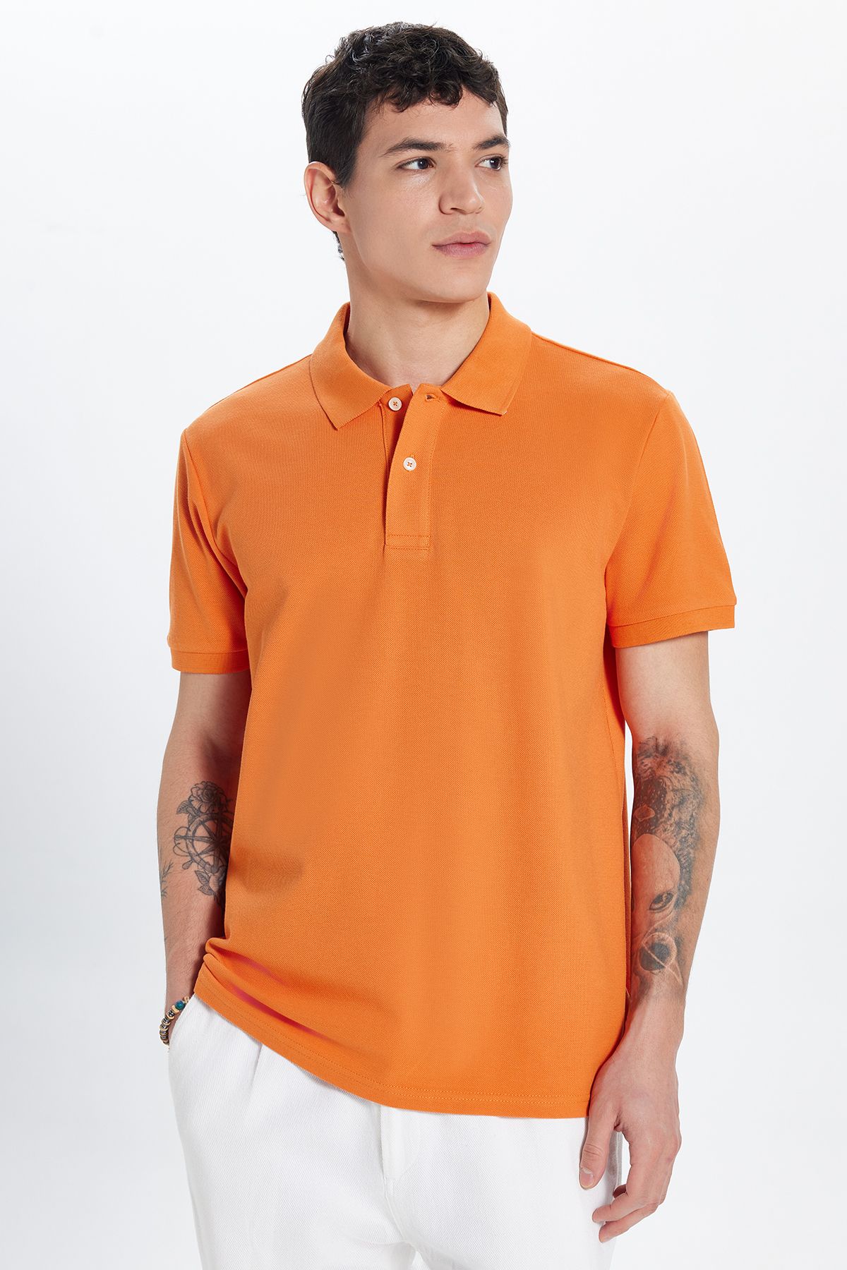 Tudors-Men's Slim Fit Slim Fit 100% Cotton Orange Polo Neck T-Shirt 4