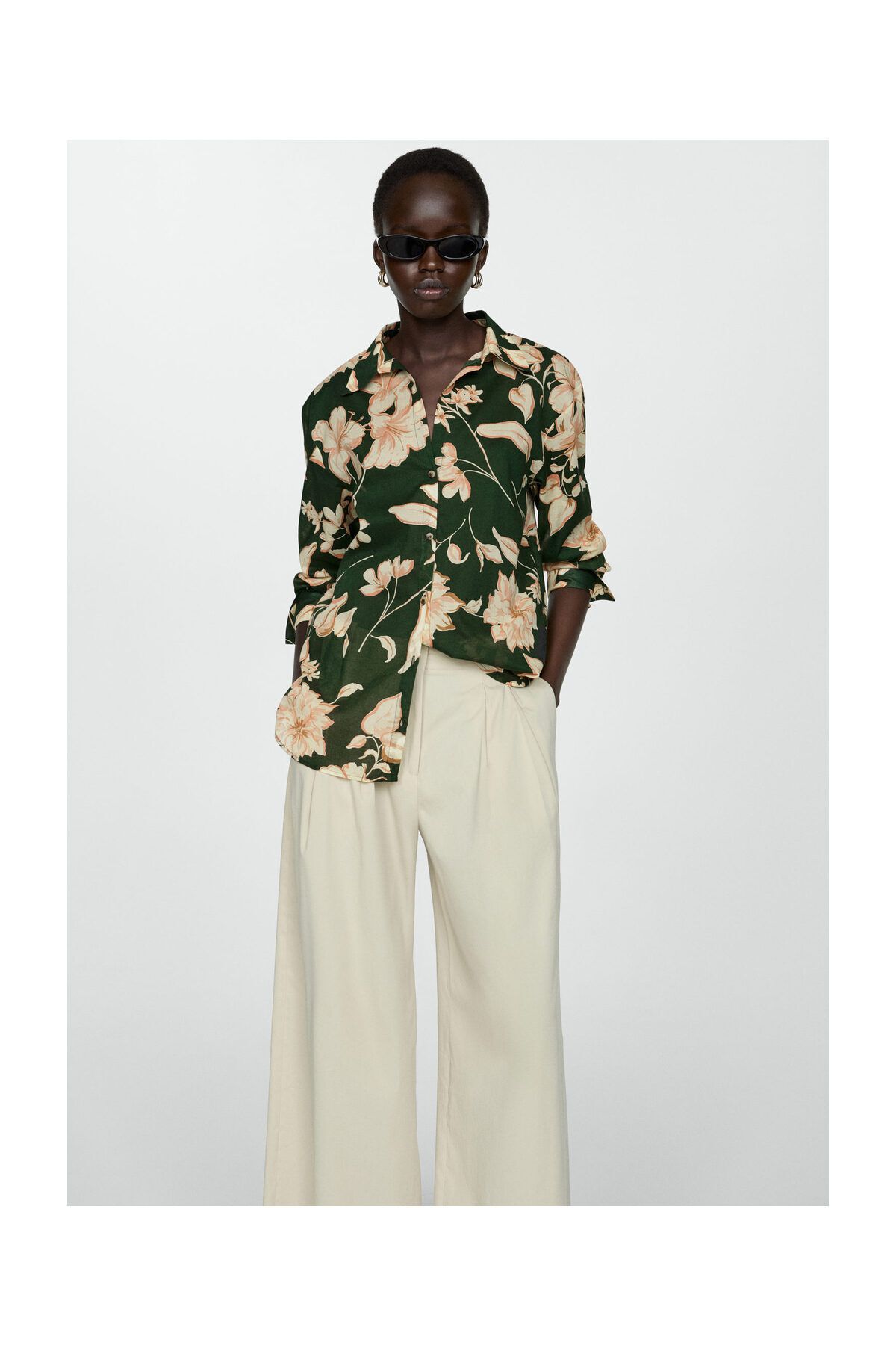 MANGO Woman-Cotton flower shirt 4