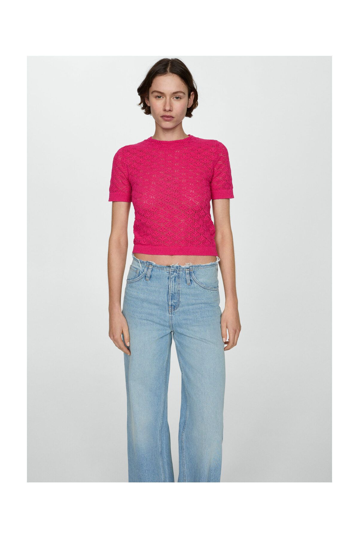 MANGO Woman-Pulover ajurat cu maneca scurta 7