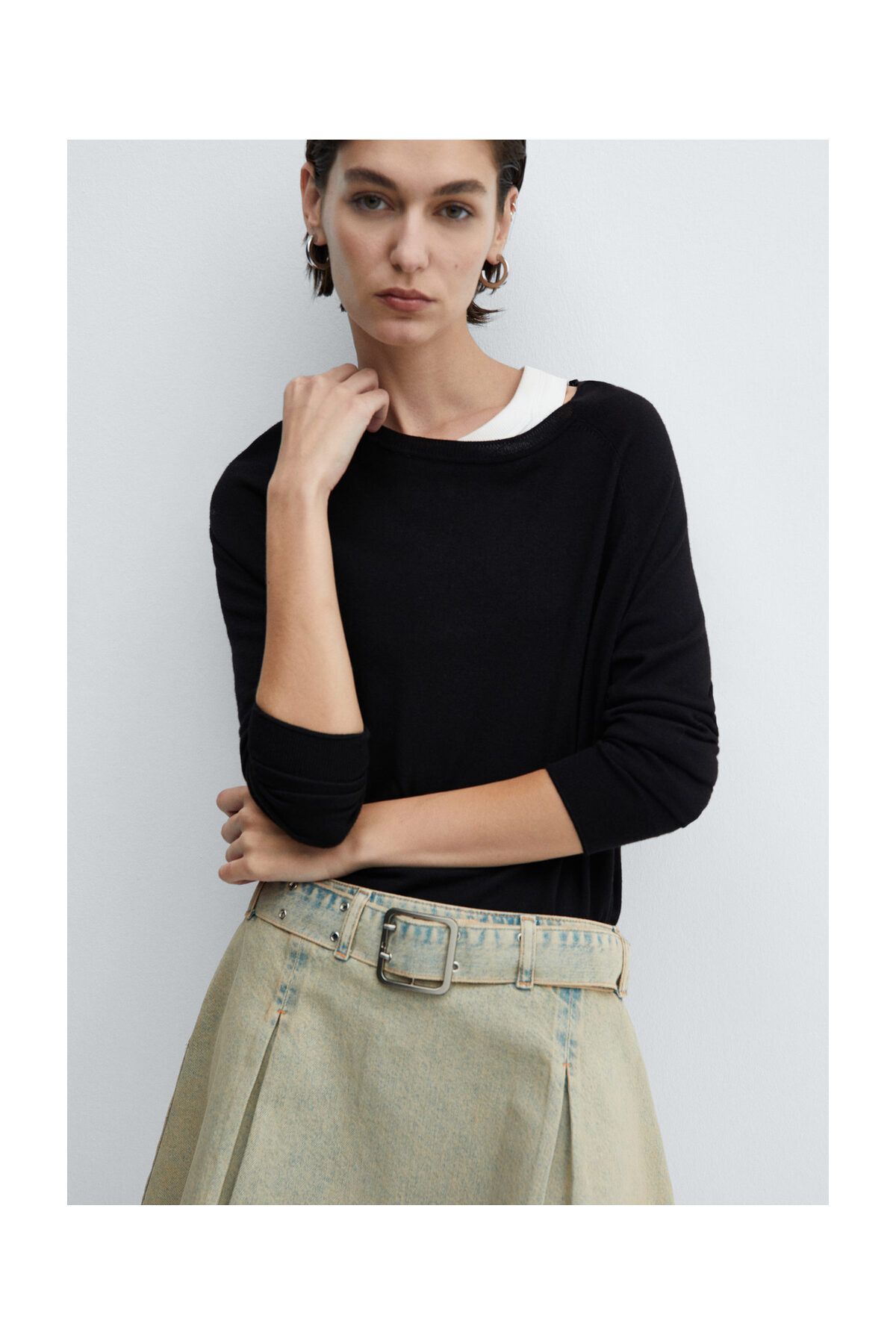 MANGO Woman-Denim mini-skirt with belt 3
