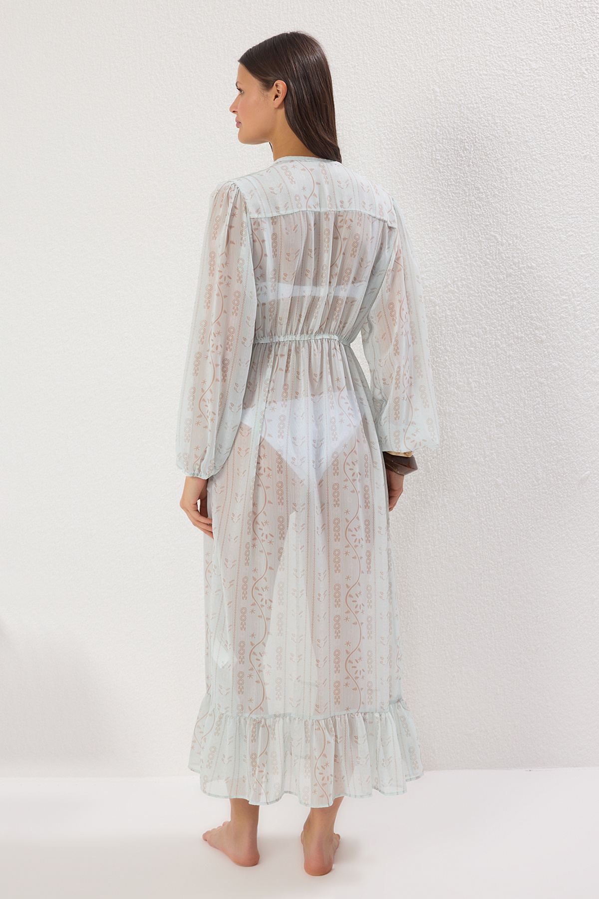 Trendyol Collection-Maxi-Kimono und Kaftan mit Blumendruck und Ballonärmeln – TBESS25KM00015 5