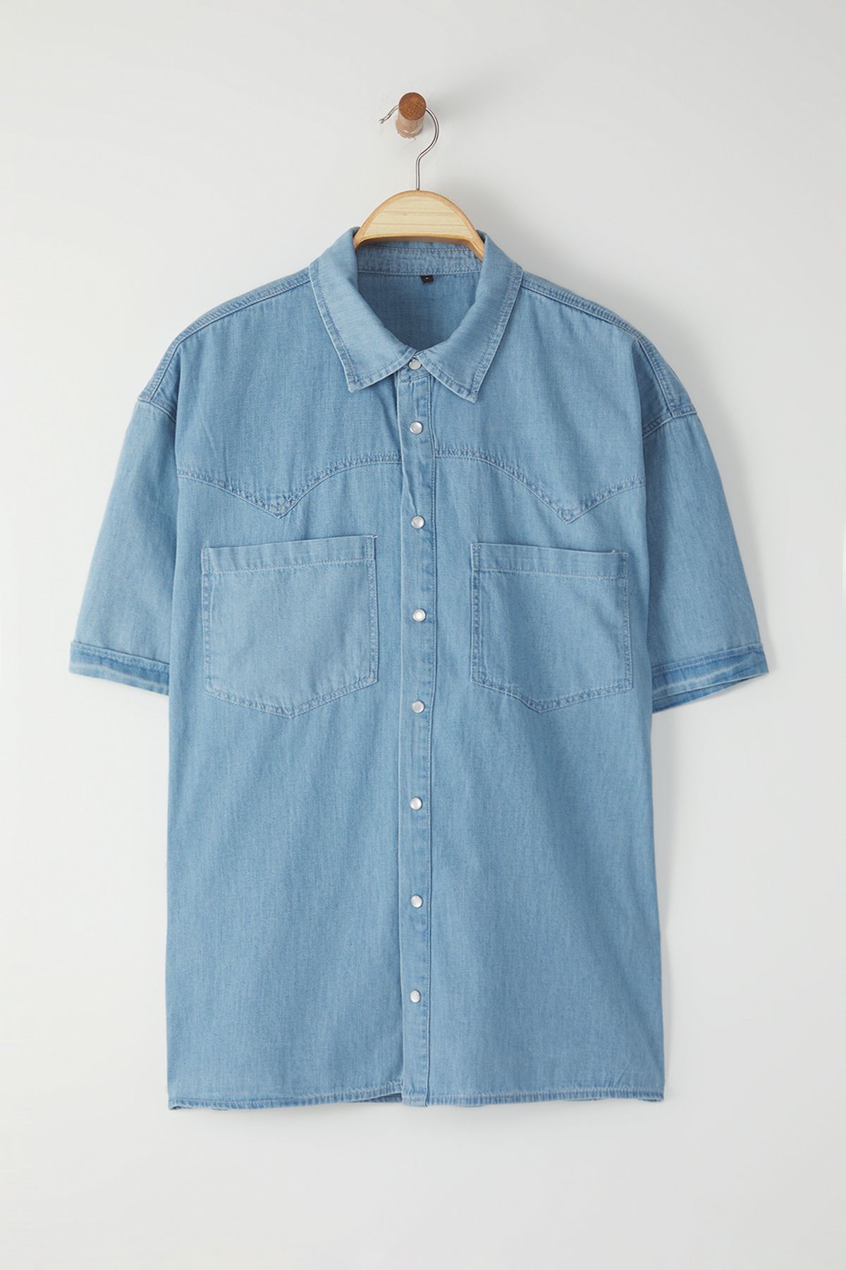 Trendyol Collection-Blue Wide Fit Short Sleeve Western Denim Jeans Shirt Tmnss25Go00046 8