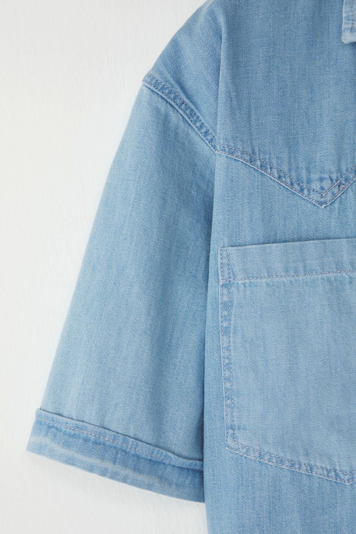 Trendyol Collection-Blue Wide Fit Short Sleeve Western Denim Jeans Shirt Tmnss25Go00046 7
