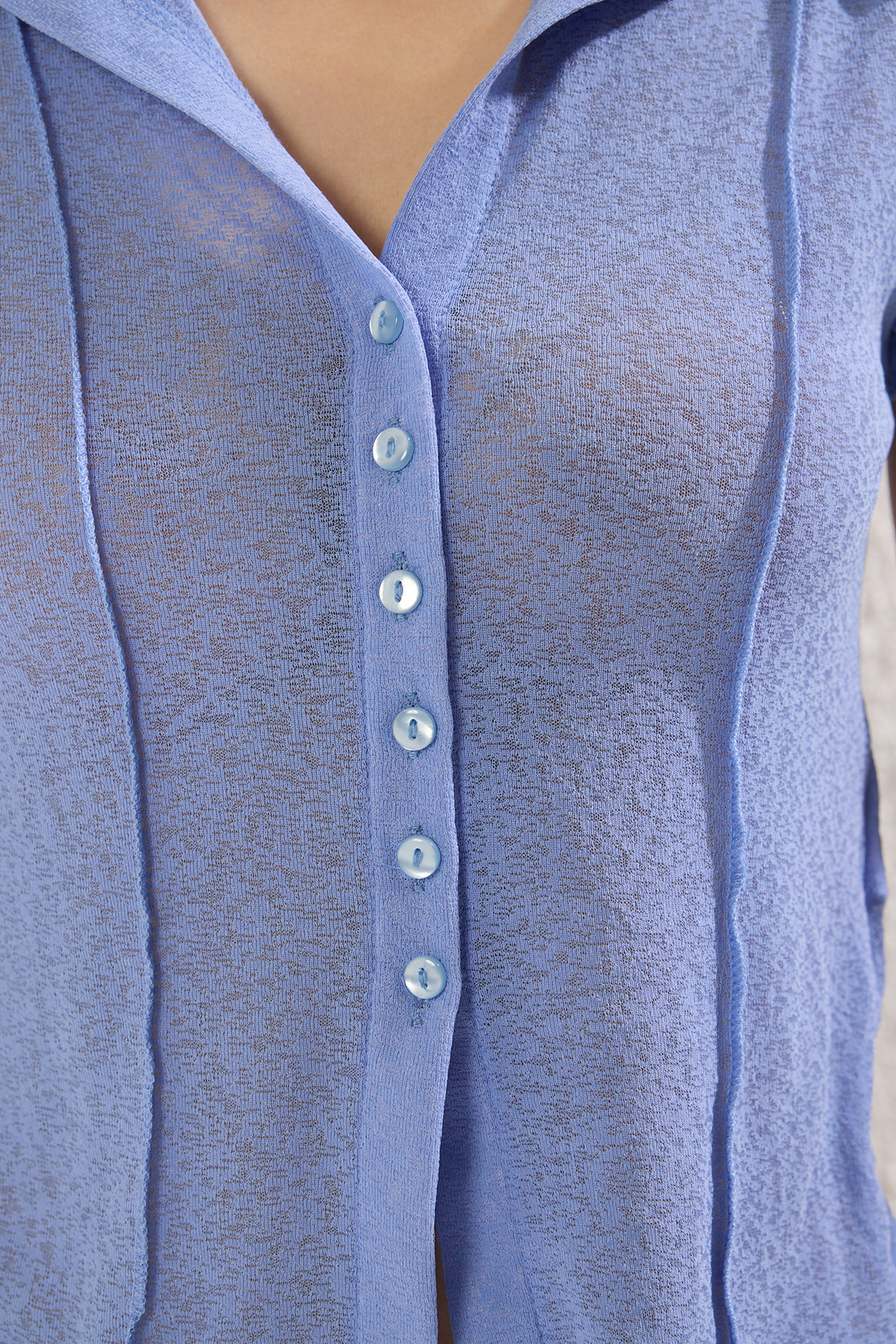 Trendyol Collection-Light Blue Fitted/Body Fitted Foam Stretchy Shirt Twoss25Go00027 3