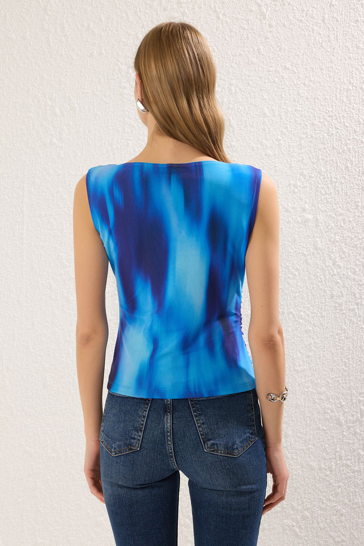 Trendyol Collection-Blue Drape Detailed Fitted Knitted Blouse - Twoss25Bz00384 4