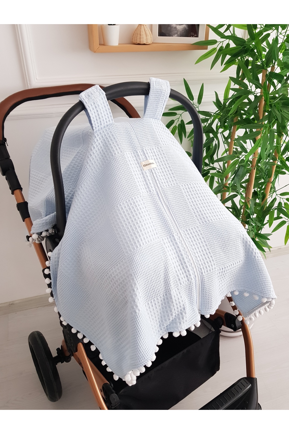 ib ilkimbebe Waffle Pikeli Fermuarlı Bebek Puset Örtüsü ve Çift Taraflı Puanlı Bebek Puset Minderi fotoğrafı 5 (önizleme)