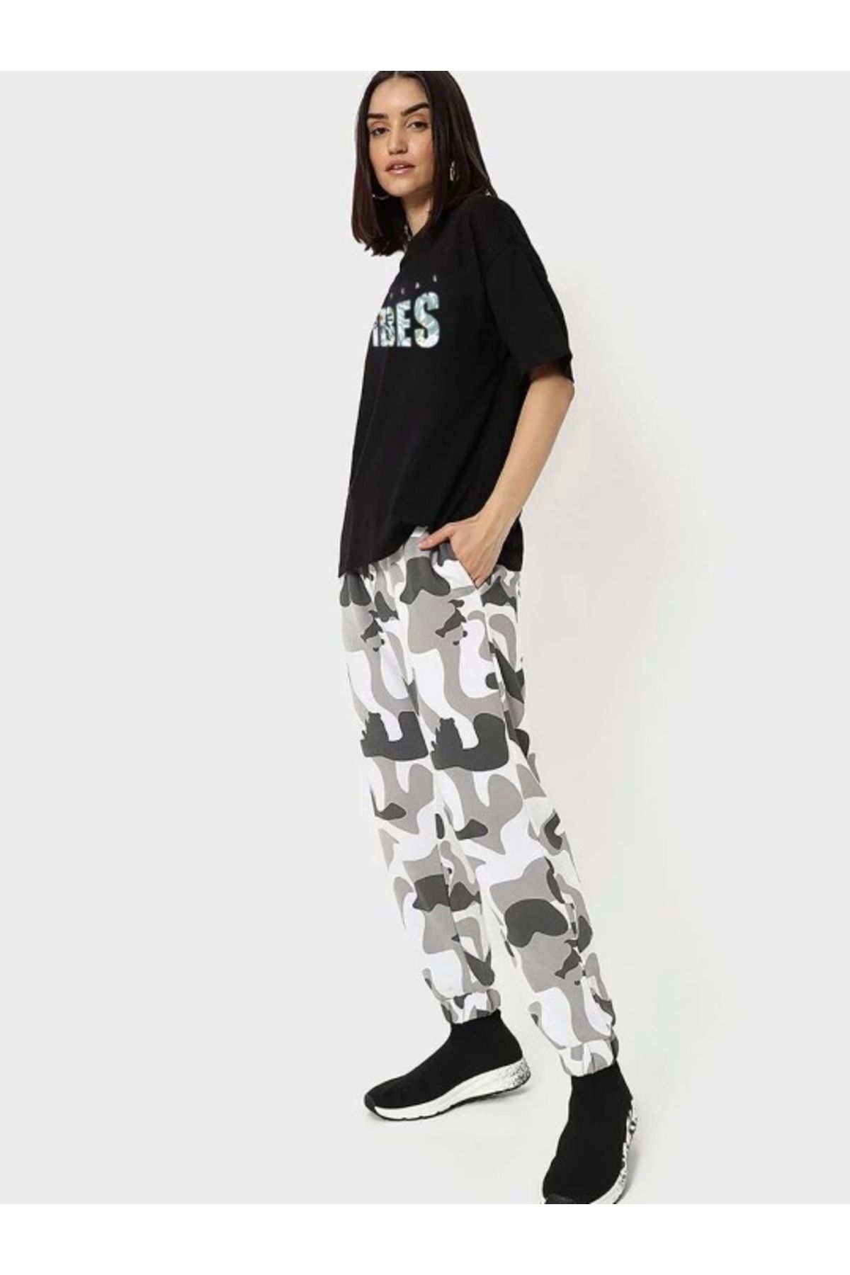 Albayrak Baskılı Oversize T-shirt - Siyah