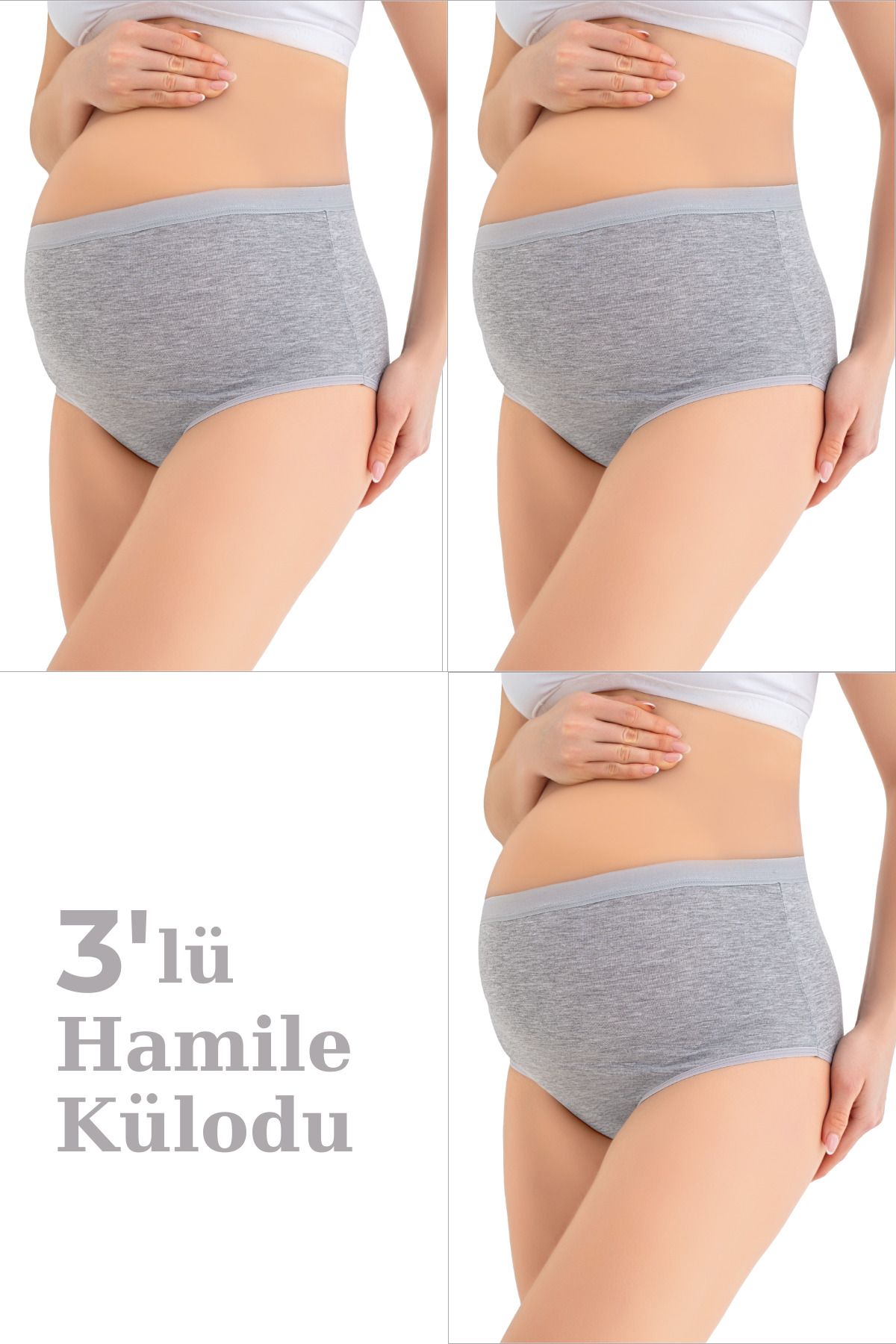 Arma Yıldız %100 Pamuklu (DİKİŞSİZ) Hamile Külodu Gri Yumuşak Dokulu Esnek 3'lü Paket