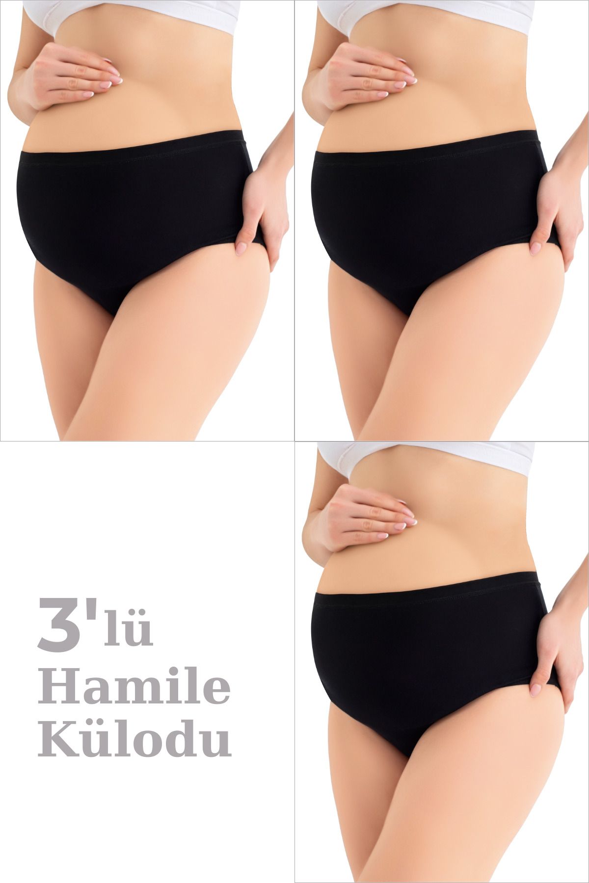 Arma Yıldız %100 Pamuklu (DİKİŞSİZ) Hamile Külodu Siyah Yumuşak Dokulu Esnek 3'lü Paket
