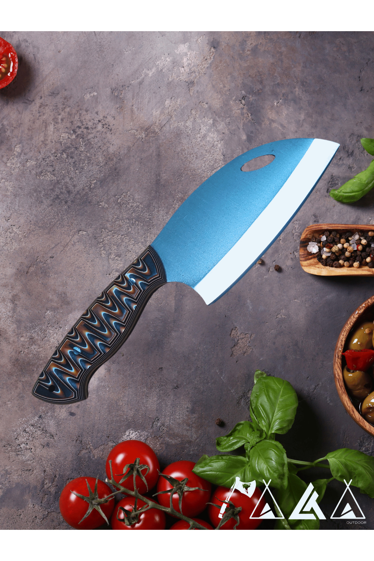 PALTA OUTDOOR Verzalit Saplı Almazan Şef Bıçağı 25CM Hakiki Deri