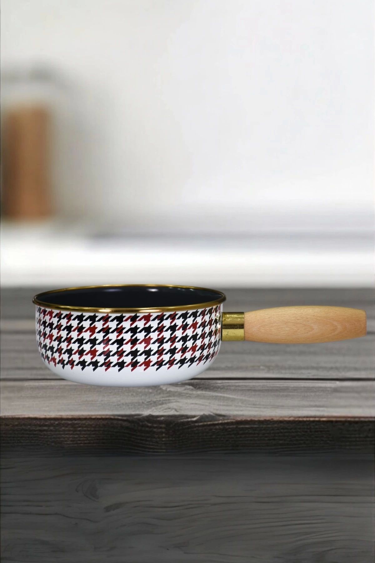 PR HOME-Forte Red Enamel Wooden Handle Boiling and Sauce Pan 16 cm 3