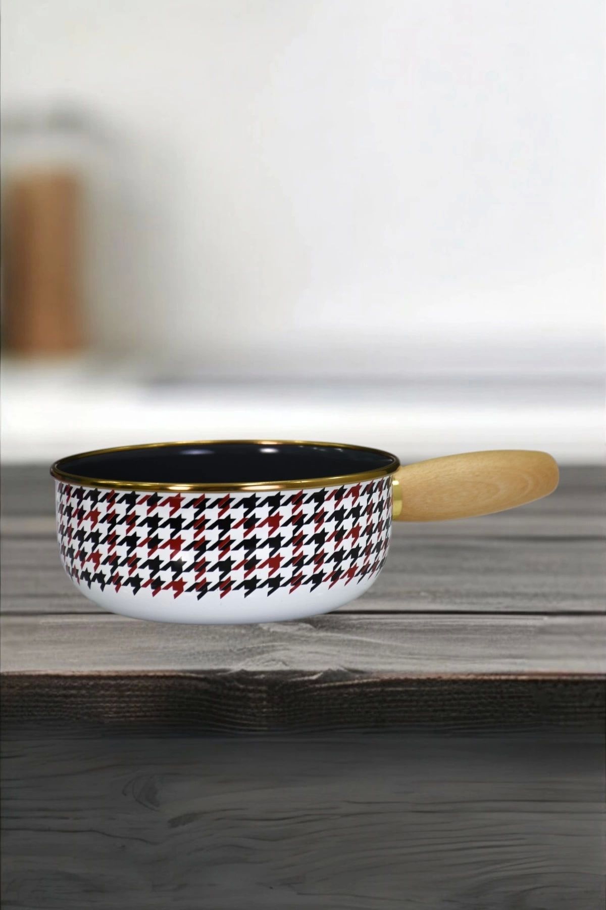PR HOME-Forte Red Enamel Wooden Handle Boiling and Sauce Pan 16 cm 1