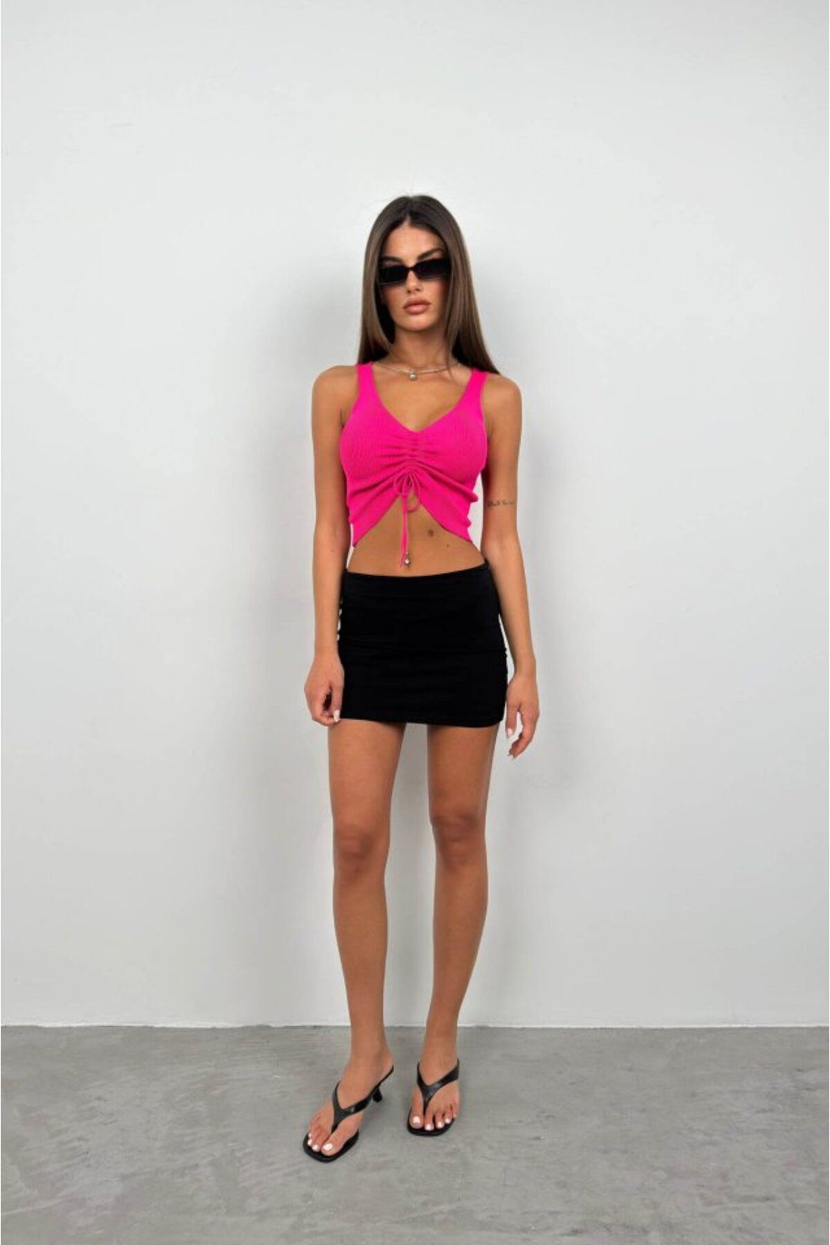 MHT STORE Ön Büzgülü Crop Bluz