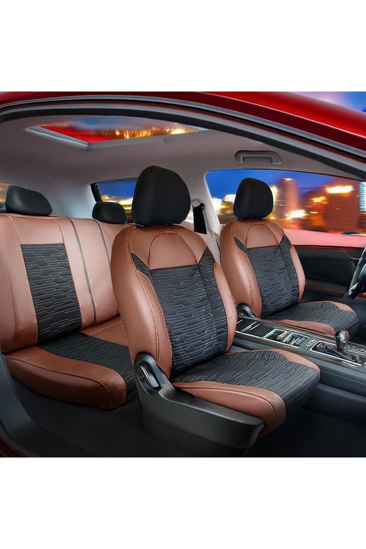 Startcar Ford Puma Deri Detaylı Süet Oto Koltuk Kılıfı Ön Arka Set Kahverengi Siyah SC