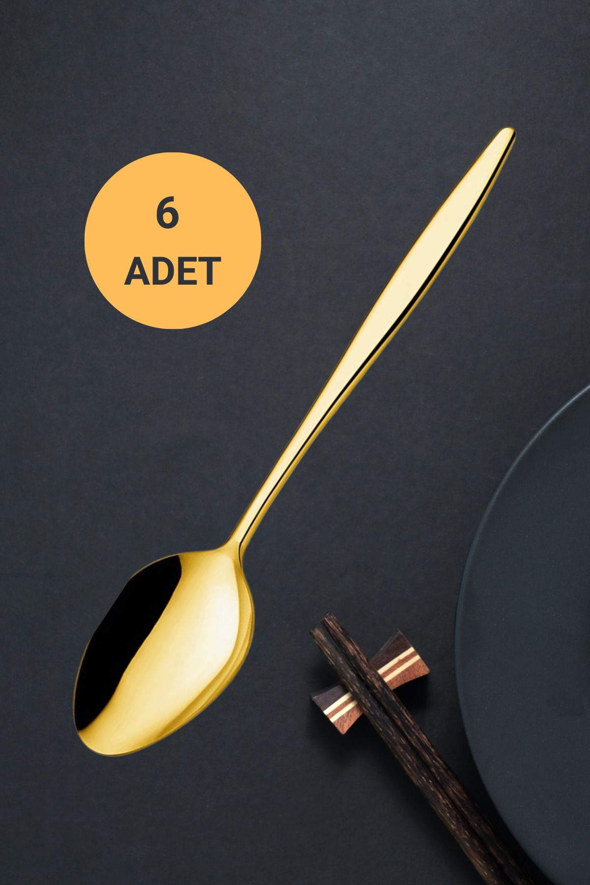 Ülgenev-Ülgenev 6 Pieces Gold Titanium Stainless 18/10 Steel Tablespoon 2