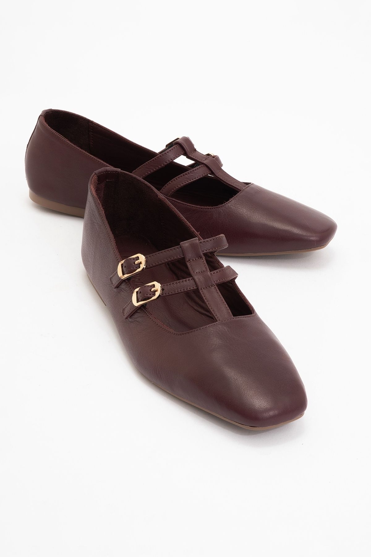 LuviShoes-Starling Burgundy Skin Genuine Leather Women's Ballerina Shoes 1