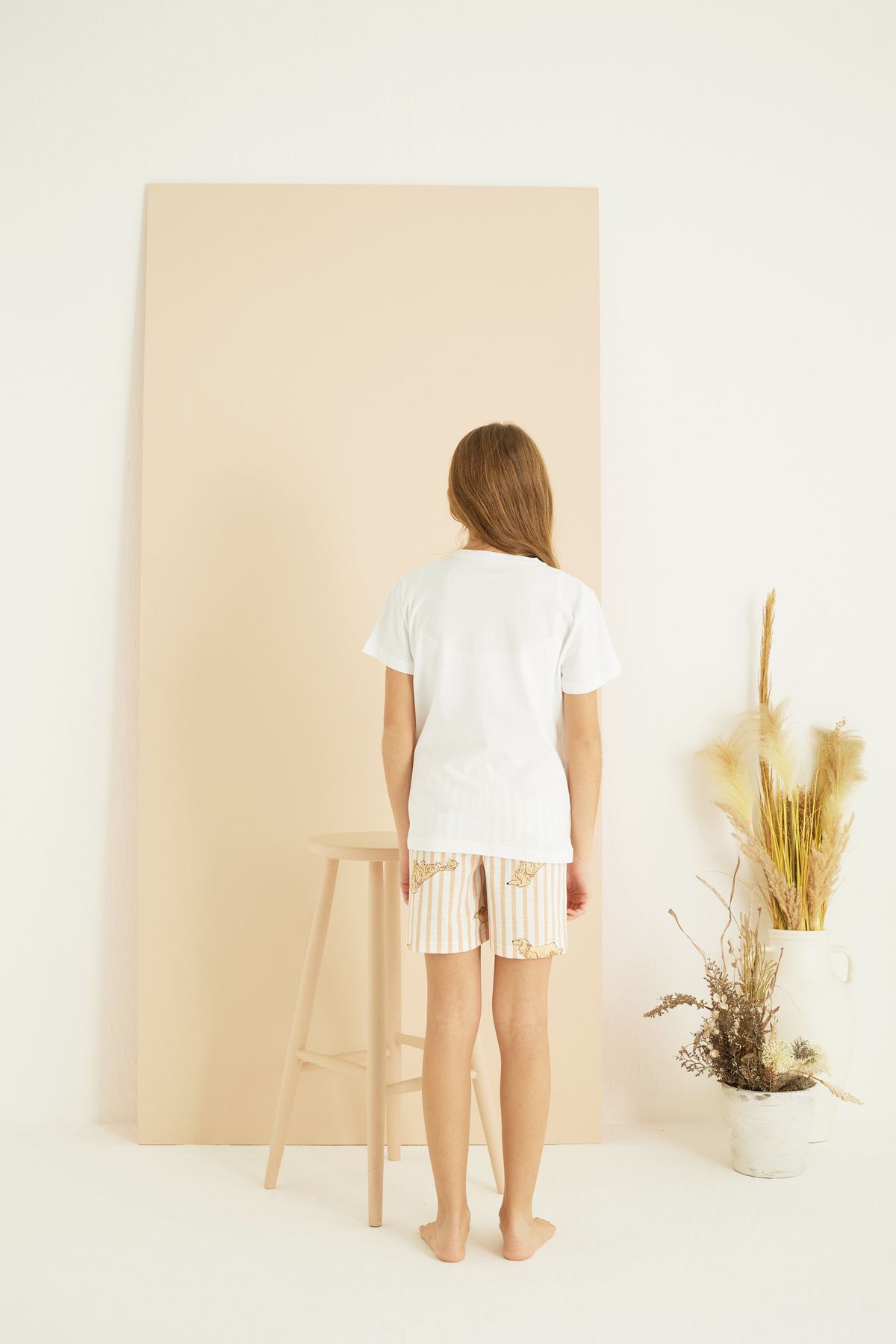 Siyah İnci-Set pantaloni scurți tricotați din bumbac cu decolteu ecru cu imprimeu 25105035 5